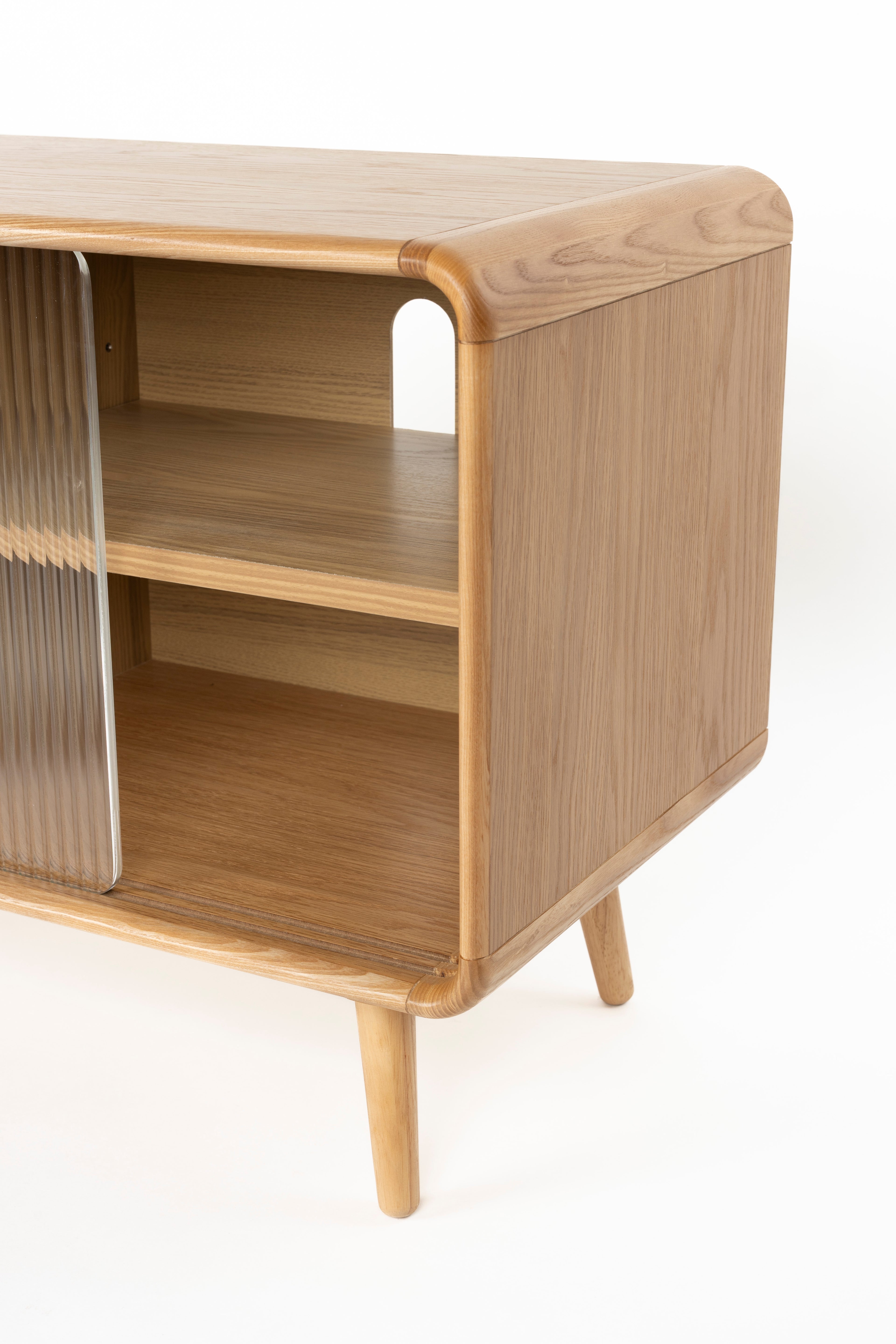 Rise Wood & Ribbed Glass Sideboard - Natural - Medium