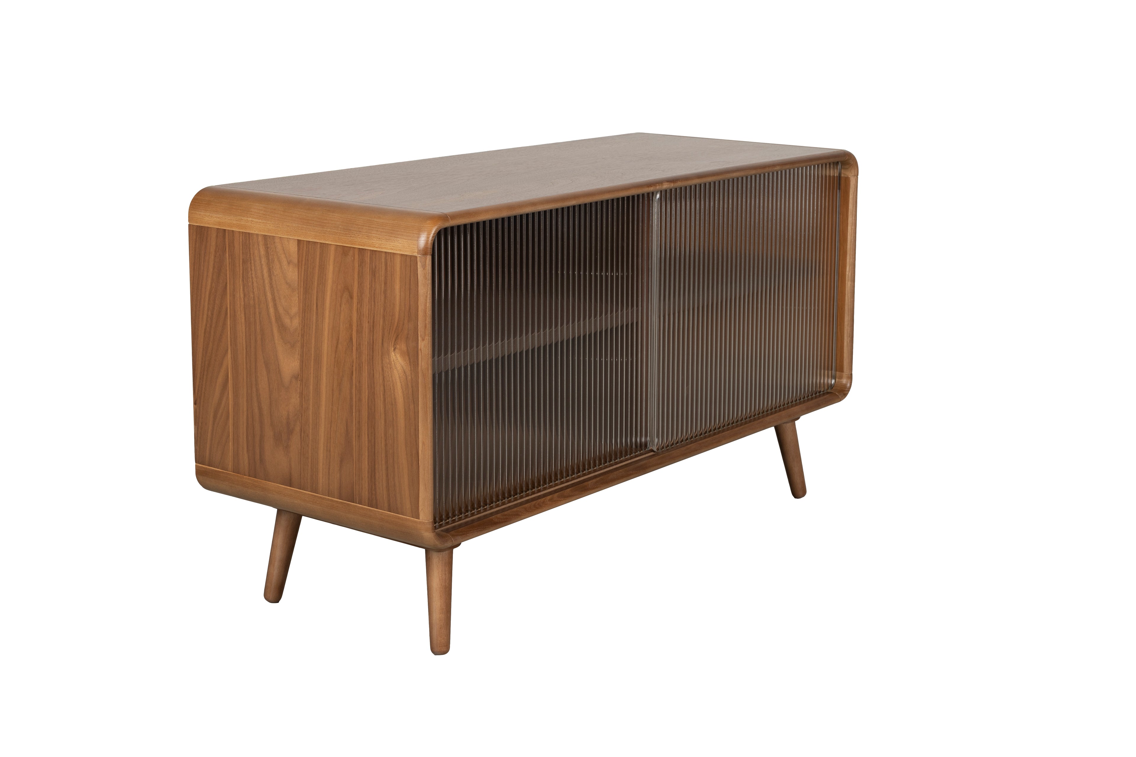 Rise Wood & Ribbed Glass Sideboard - Walnut - Medium