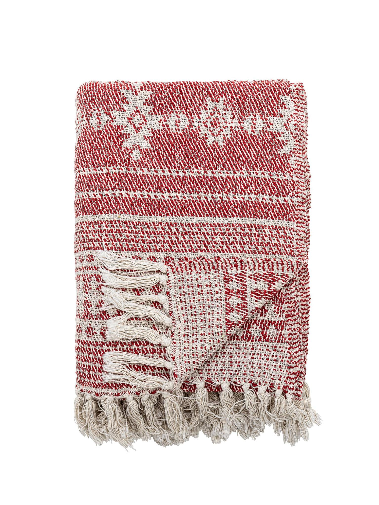 Oia Recycled Cotton Throw - Patterned Red