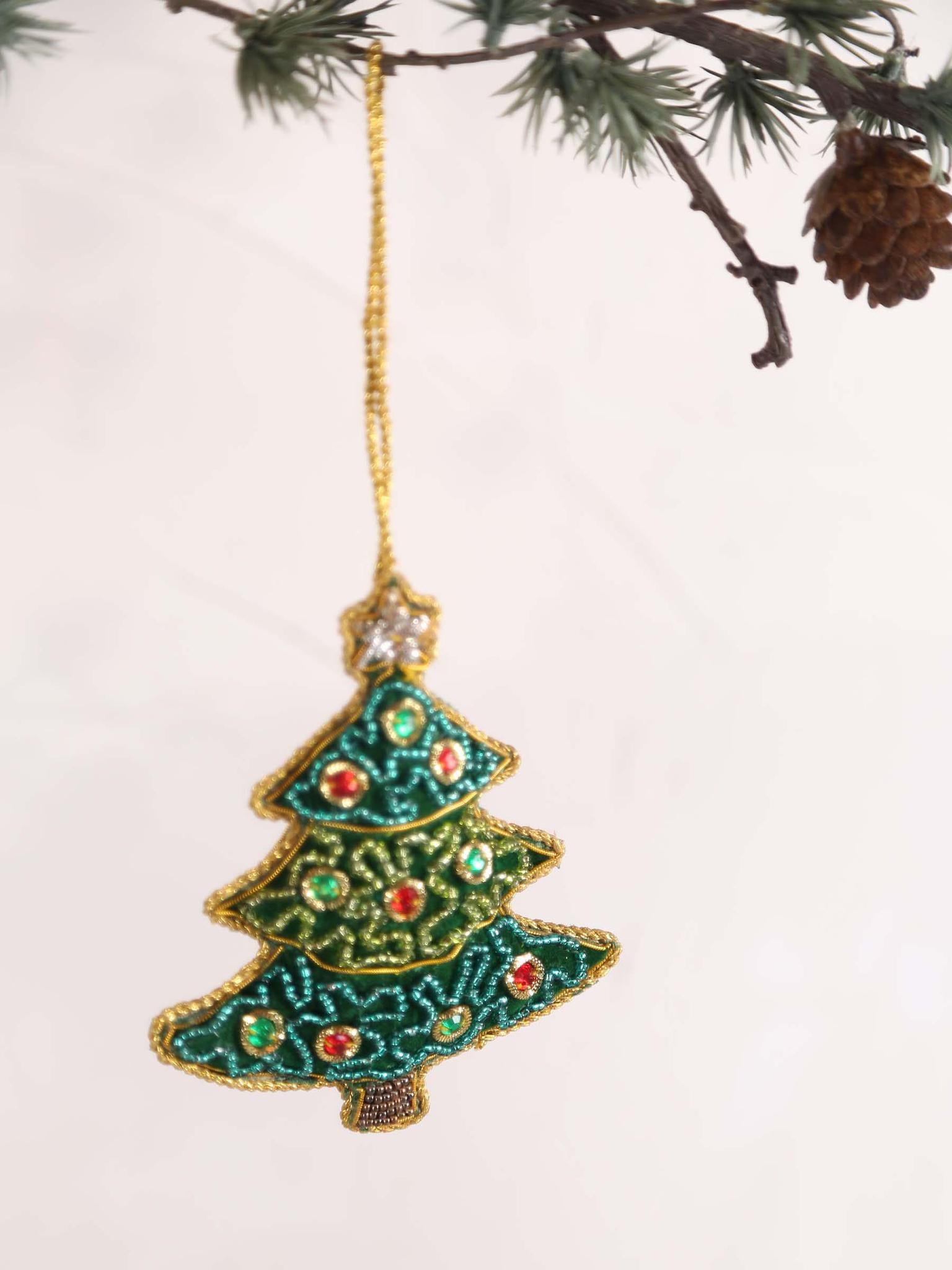 Santian Green fabric tree hanger with beads