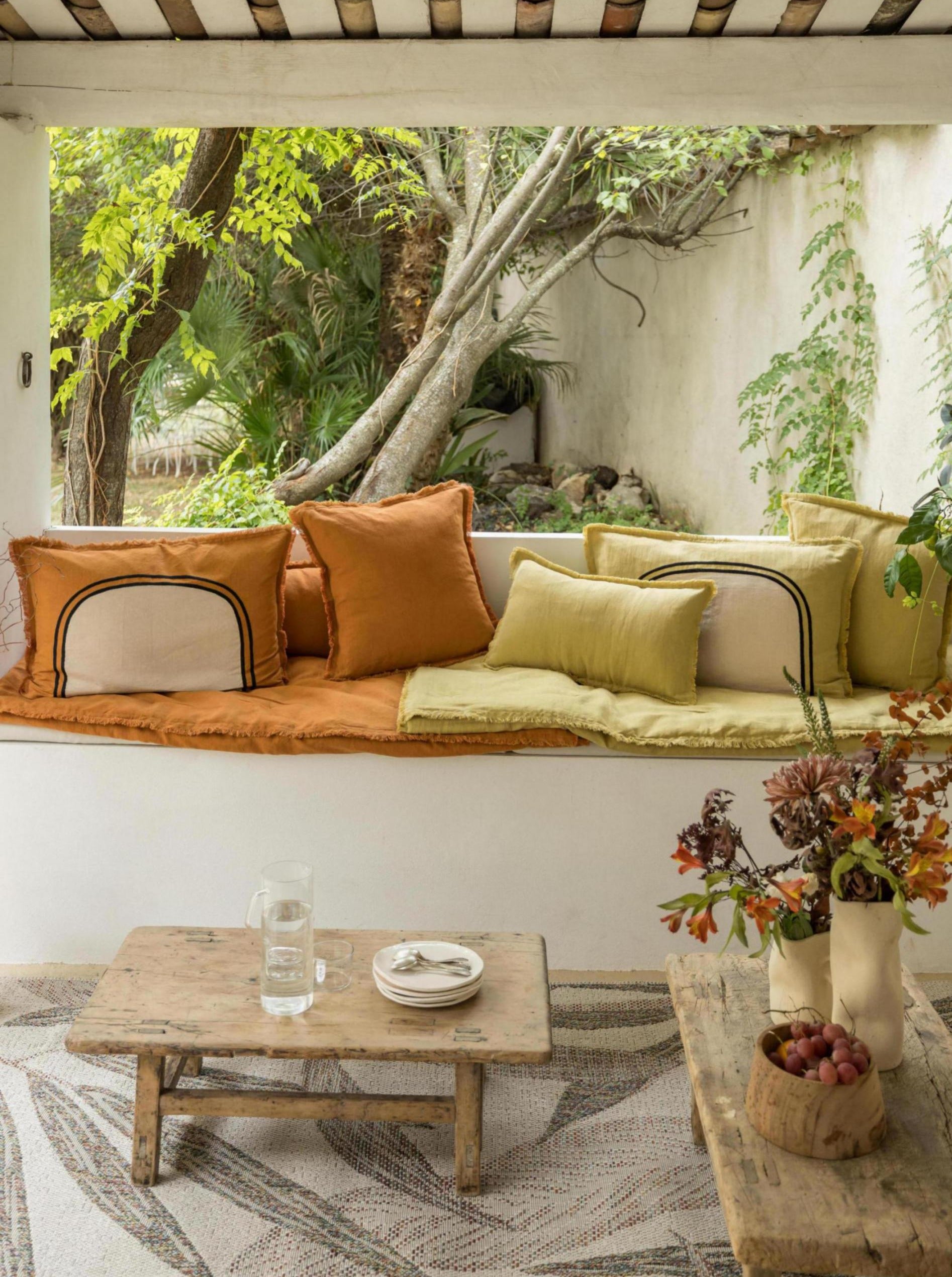 Laly Linen & Cotton Plain Cushion in Cuirve - 45x45cm