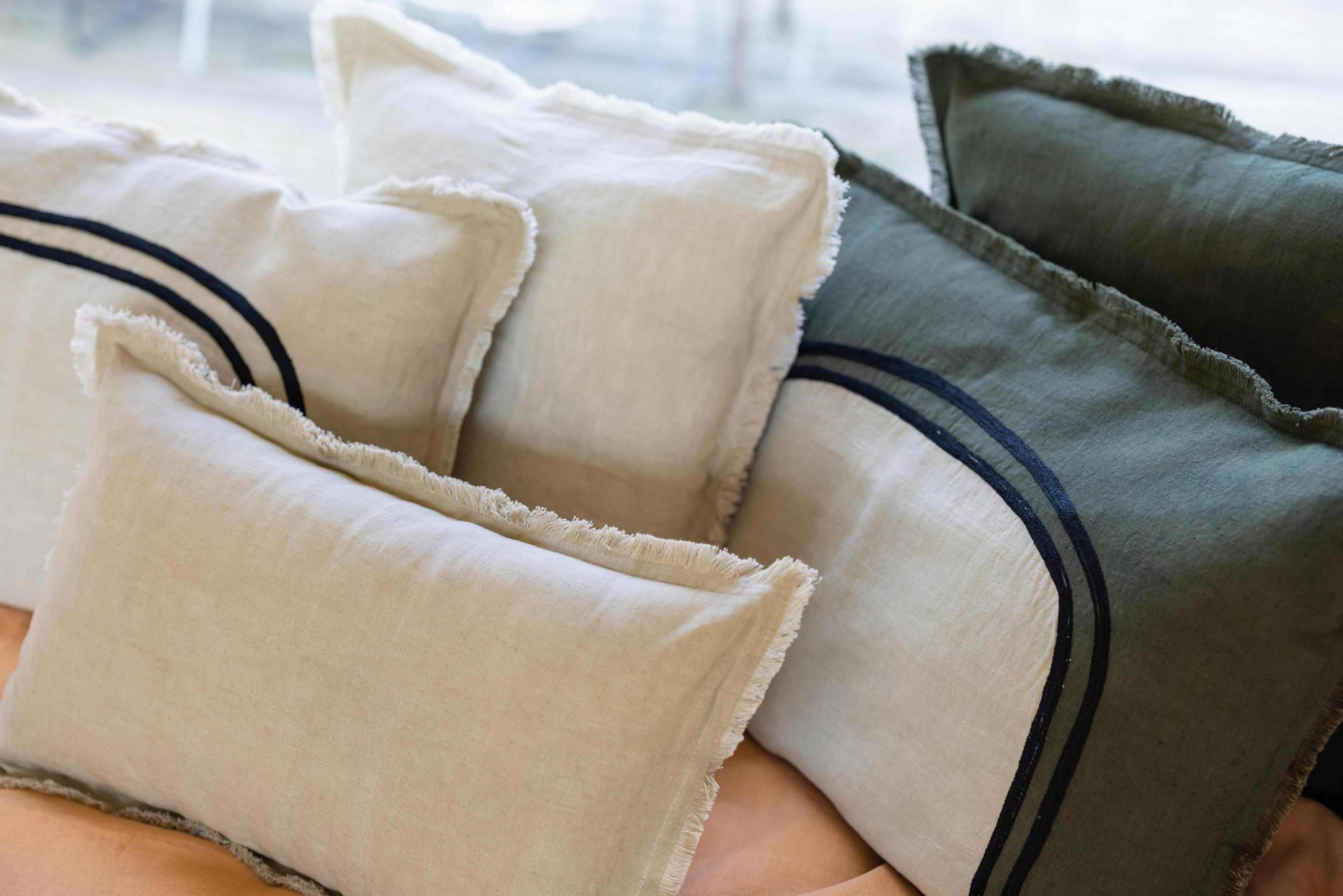 Laly Linen & Cotton Embroidered Cushion in Olive - 40 x 65