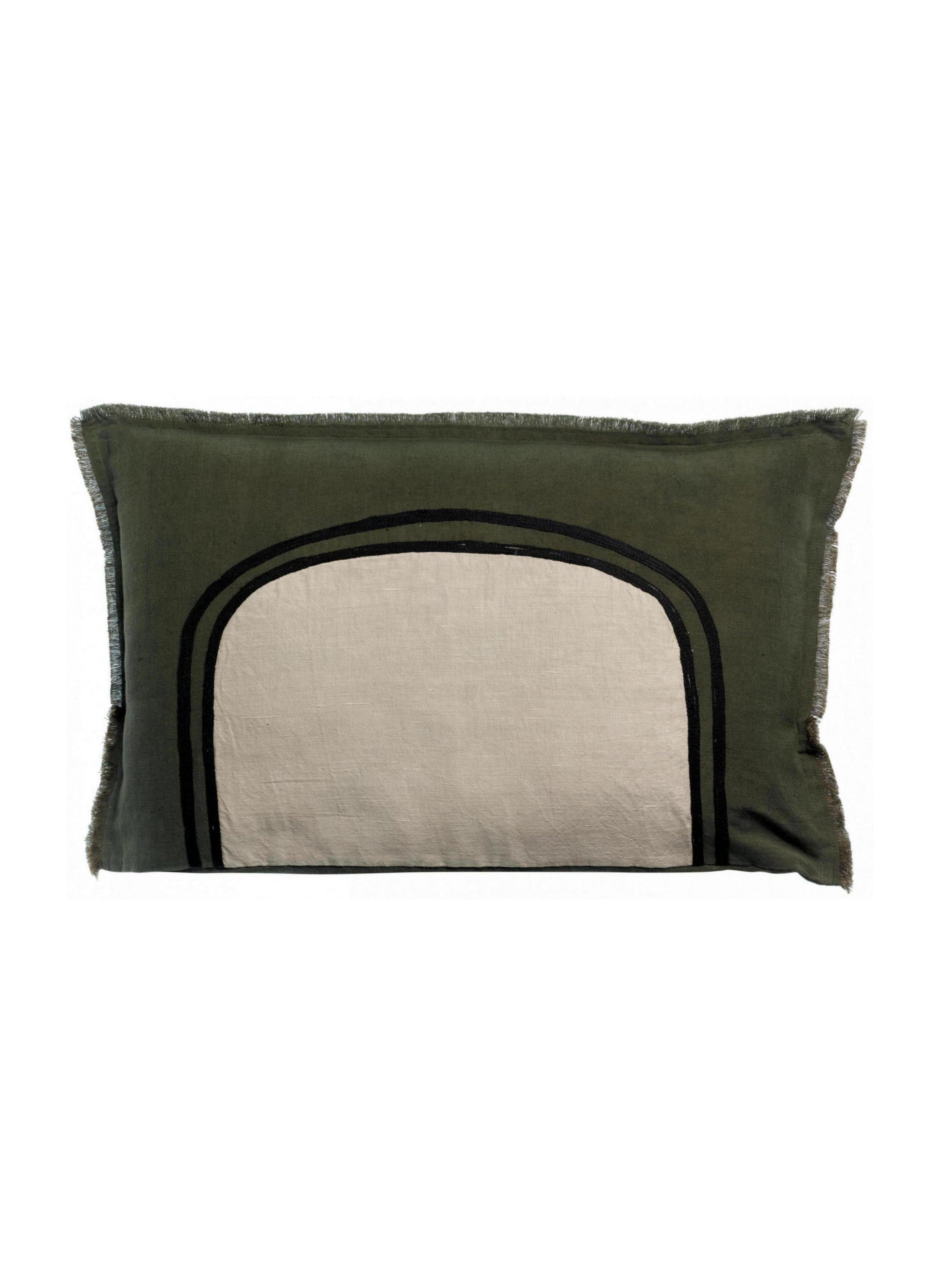 Laly Linen & Cotton Embroidered Cushion in Olive - 40 x 65