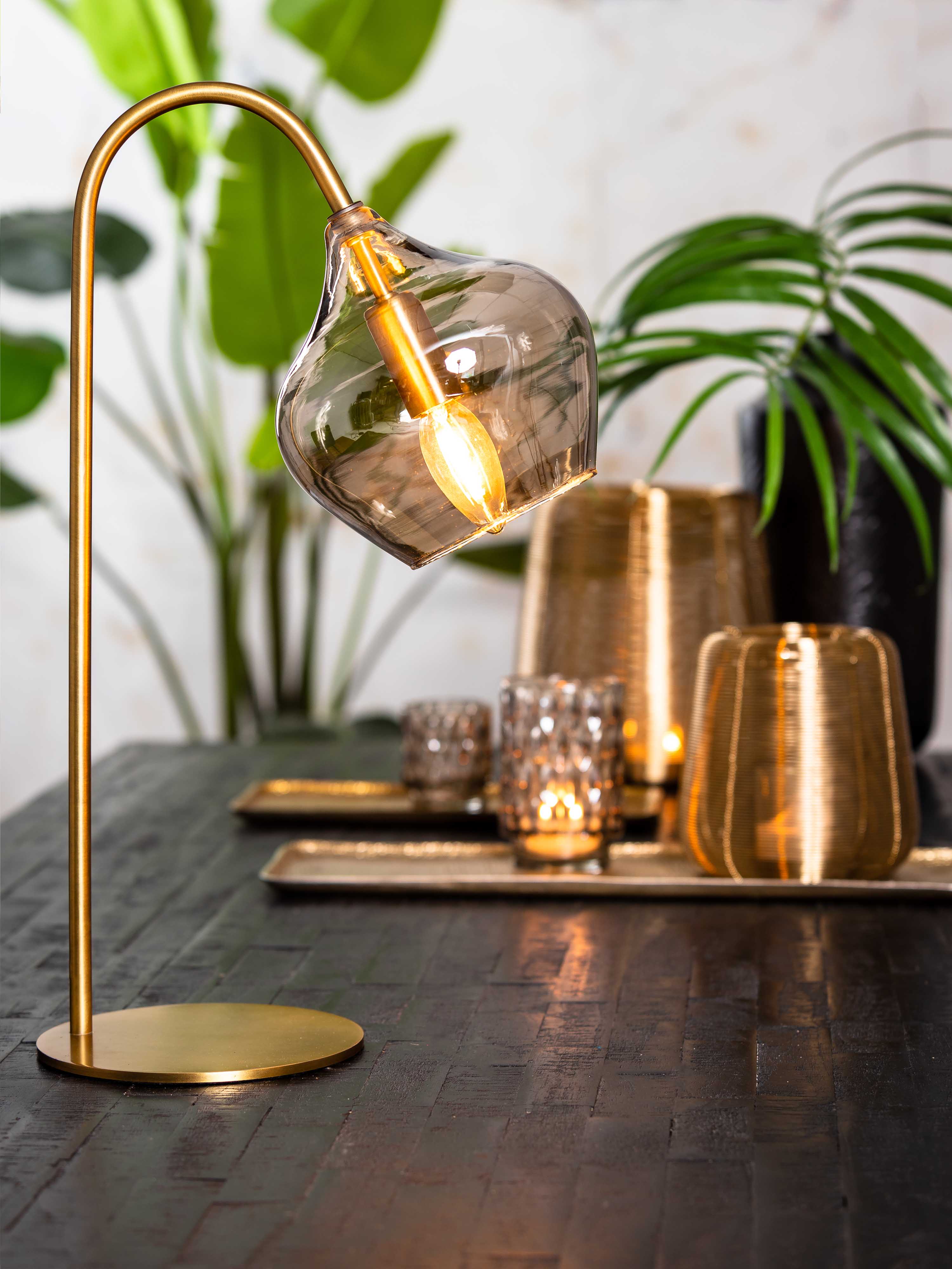 Rakel Table Lamp - Antique Bronze & Smoked Glass