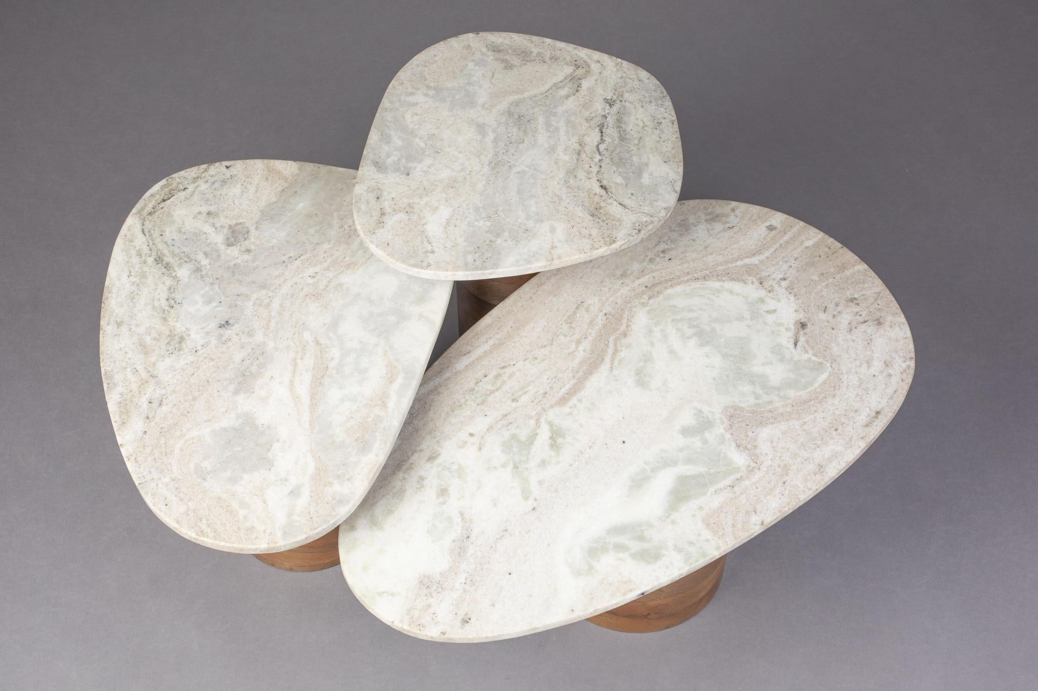 Suki Set of 3 Marble & Mango Wood Side Tables