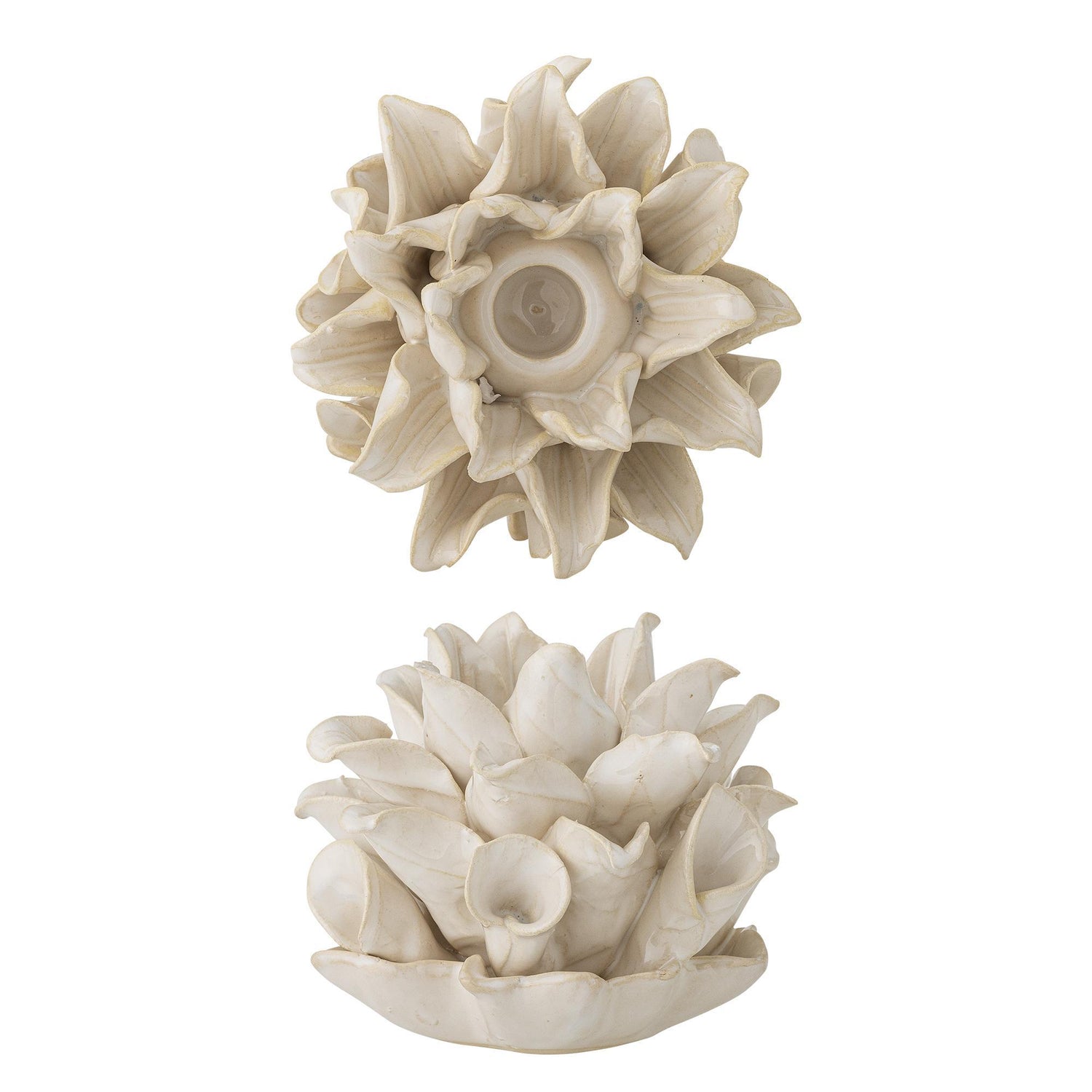 Phyllis Stoneware Flower Candle Holder - White