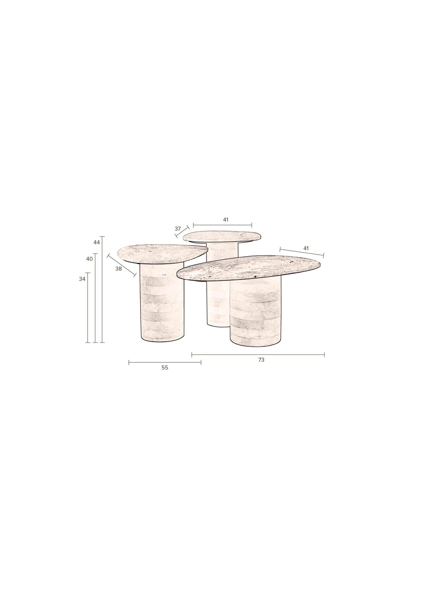 Suki Set of 3 Marble & Mango Wood Side Tables