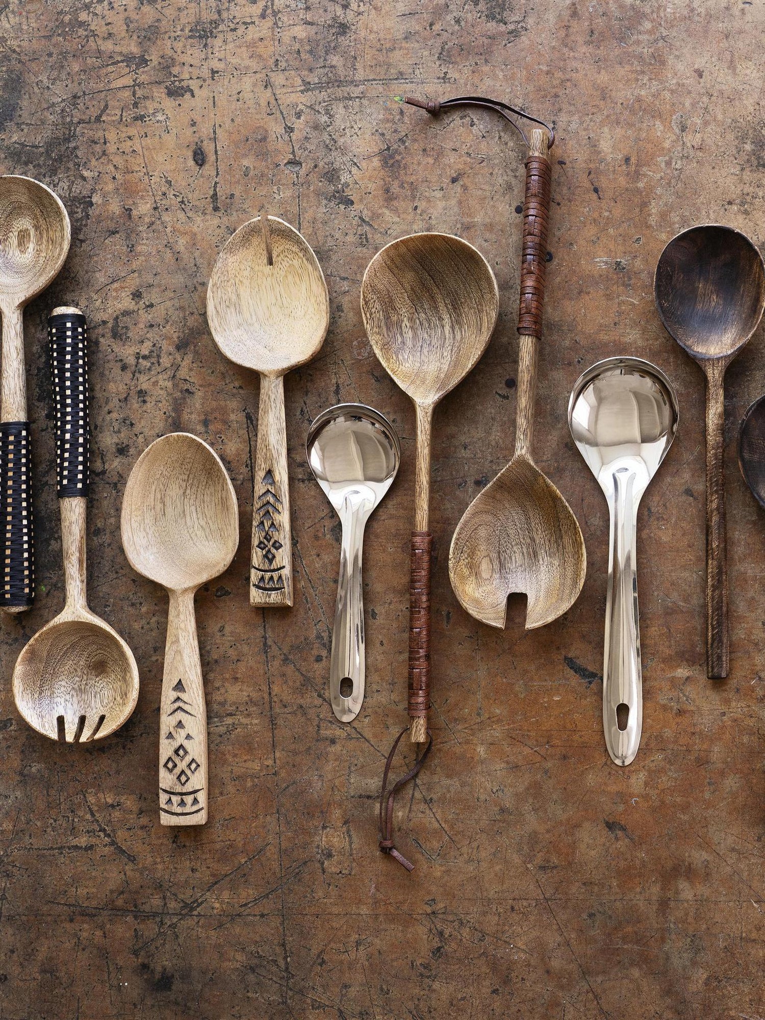 Hand Carved Wooden Salad Set