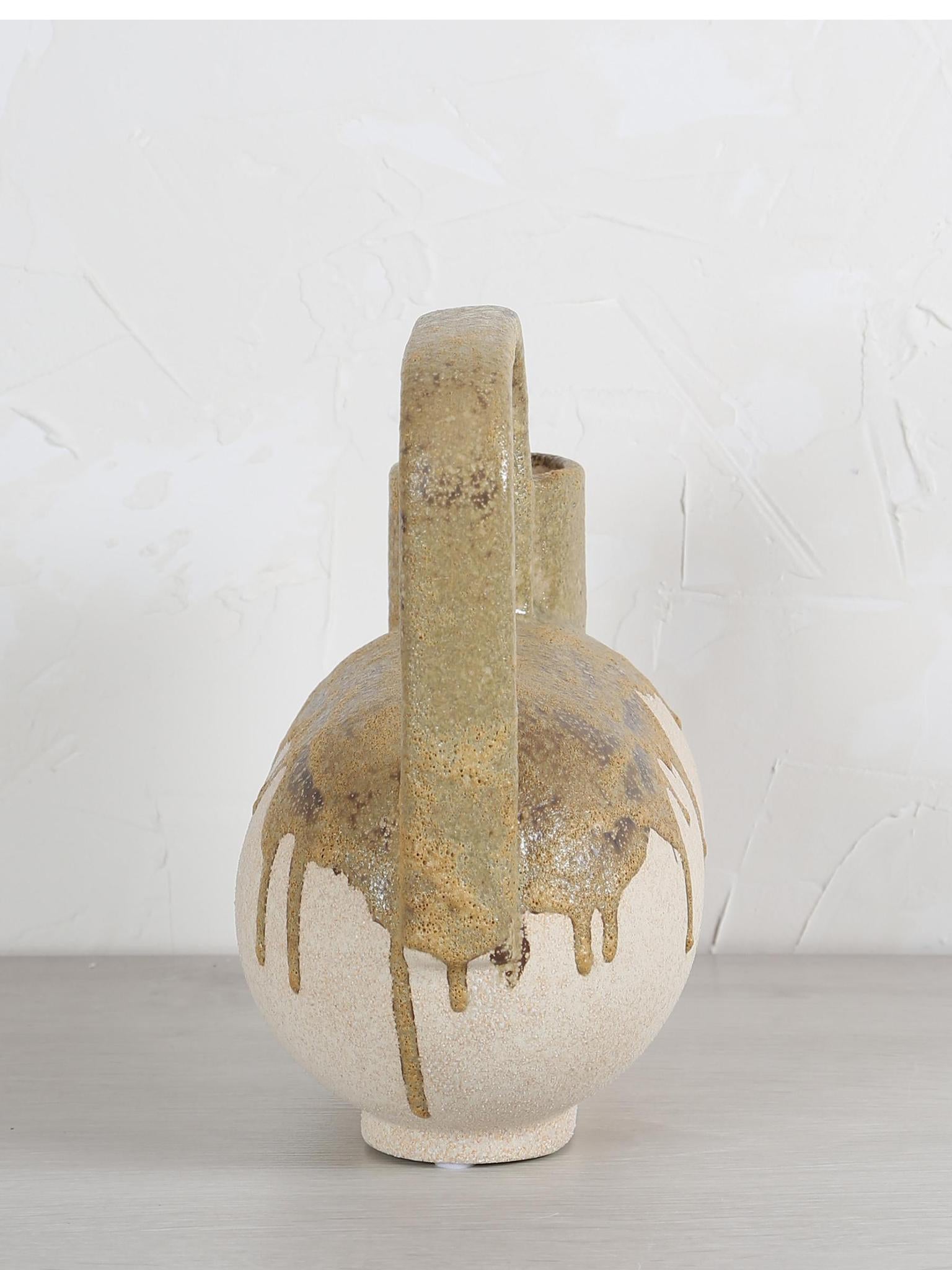 Serras Cream & Green Ceramic Vase With Handle