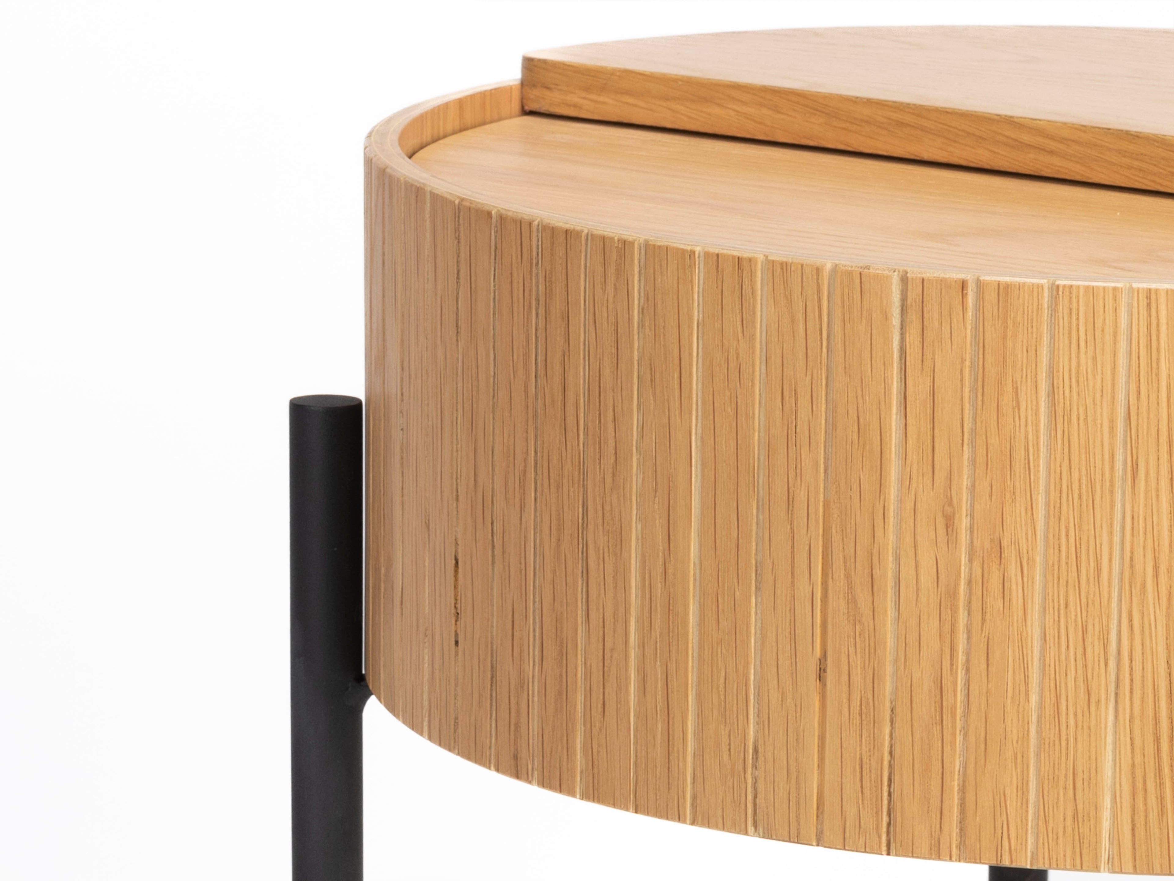 Slides Oak & Metal Round Side Table