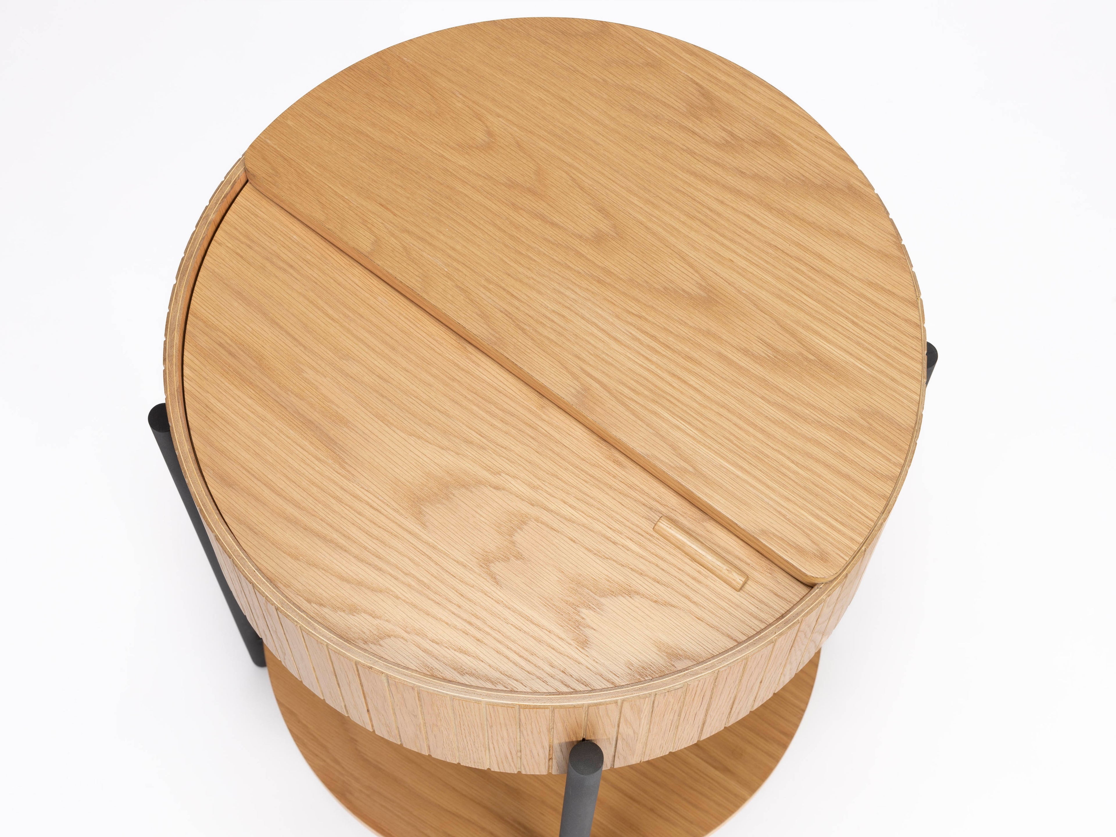 Slides Oak & Metal Round Side Table