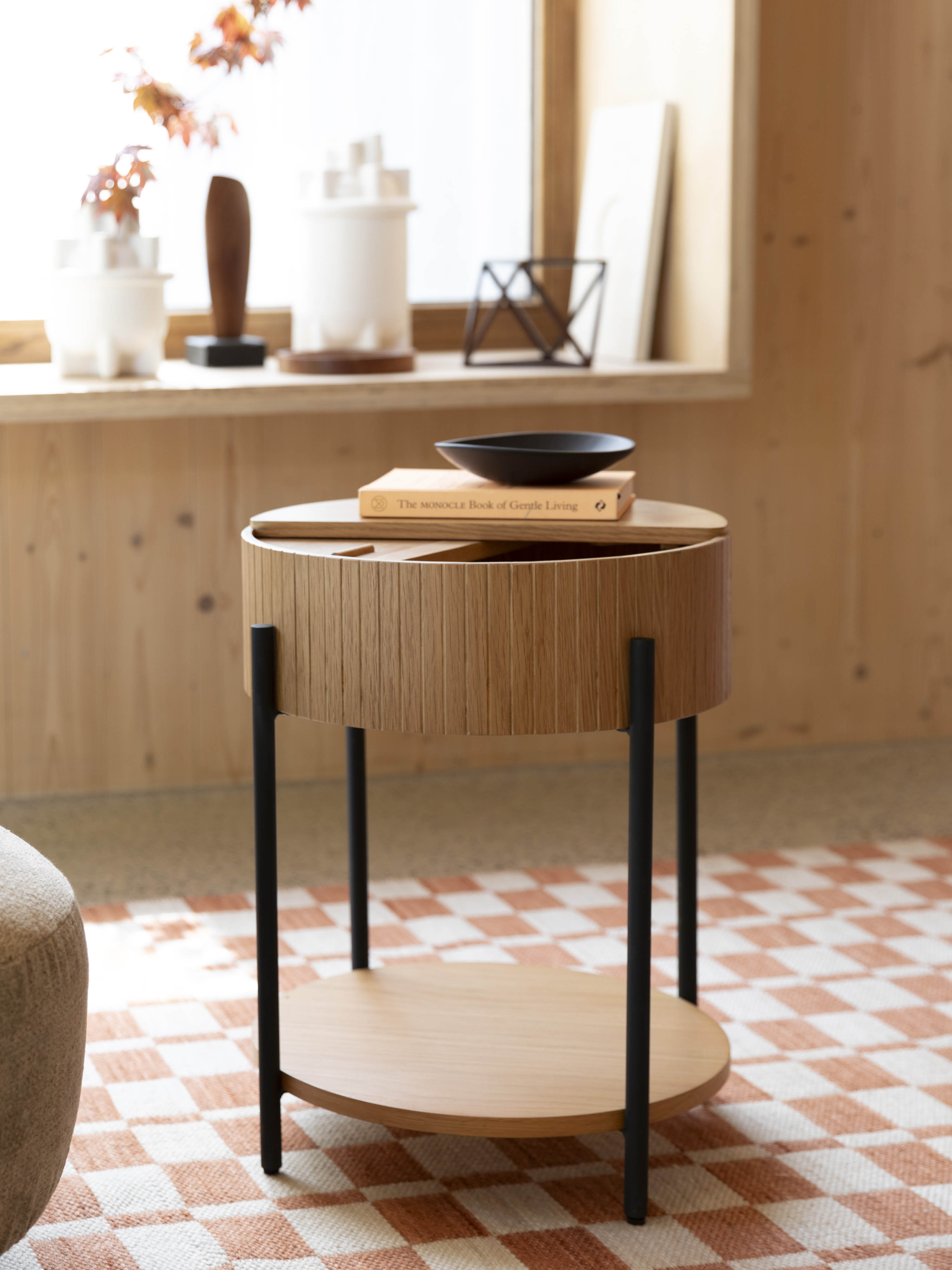 Slides Oak & Metal Round Side Table