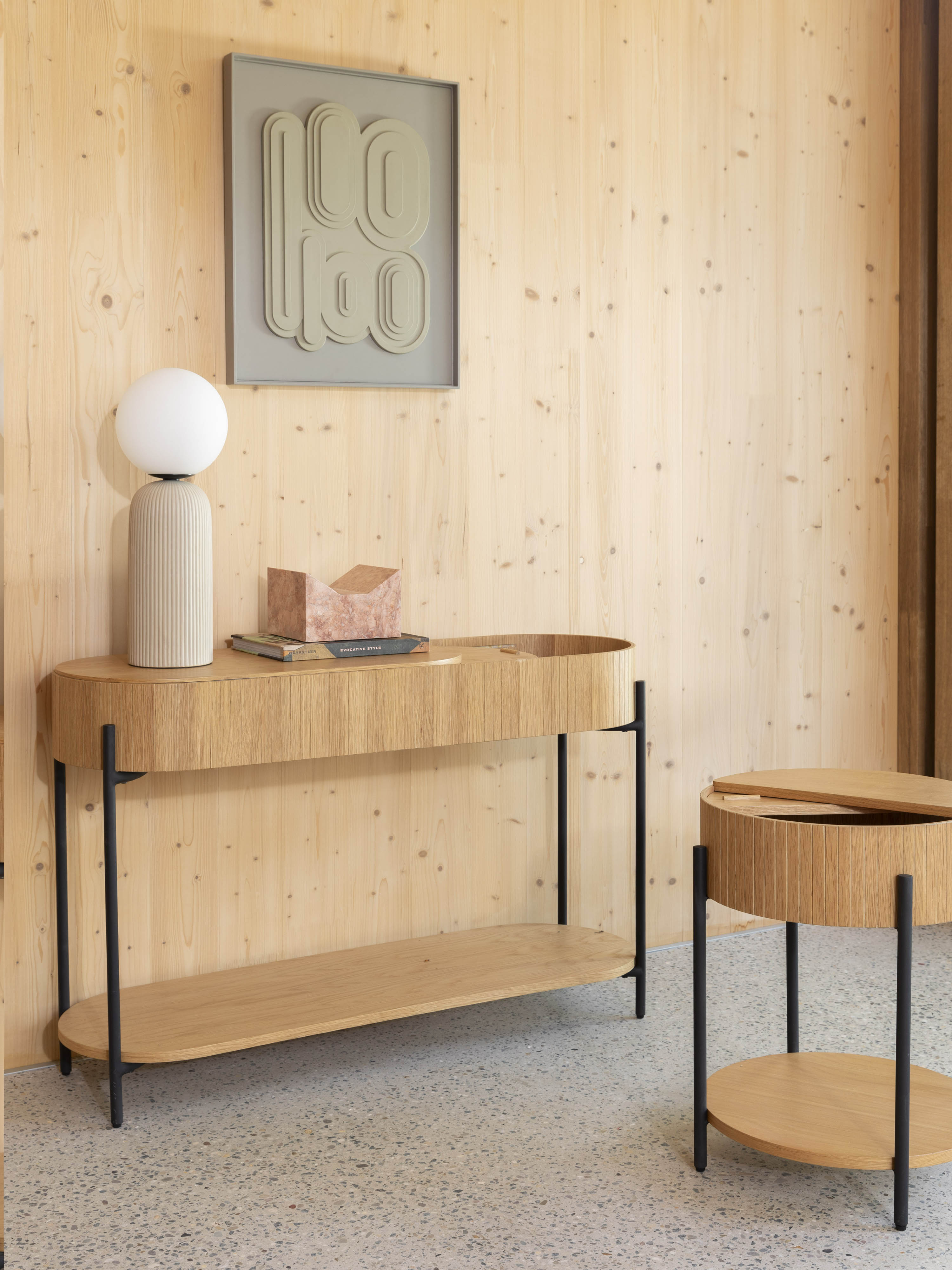 Slides Oak & Metal Round Side Table