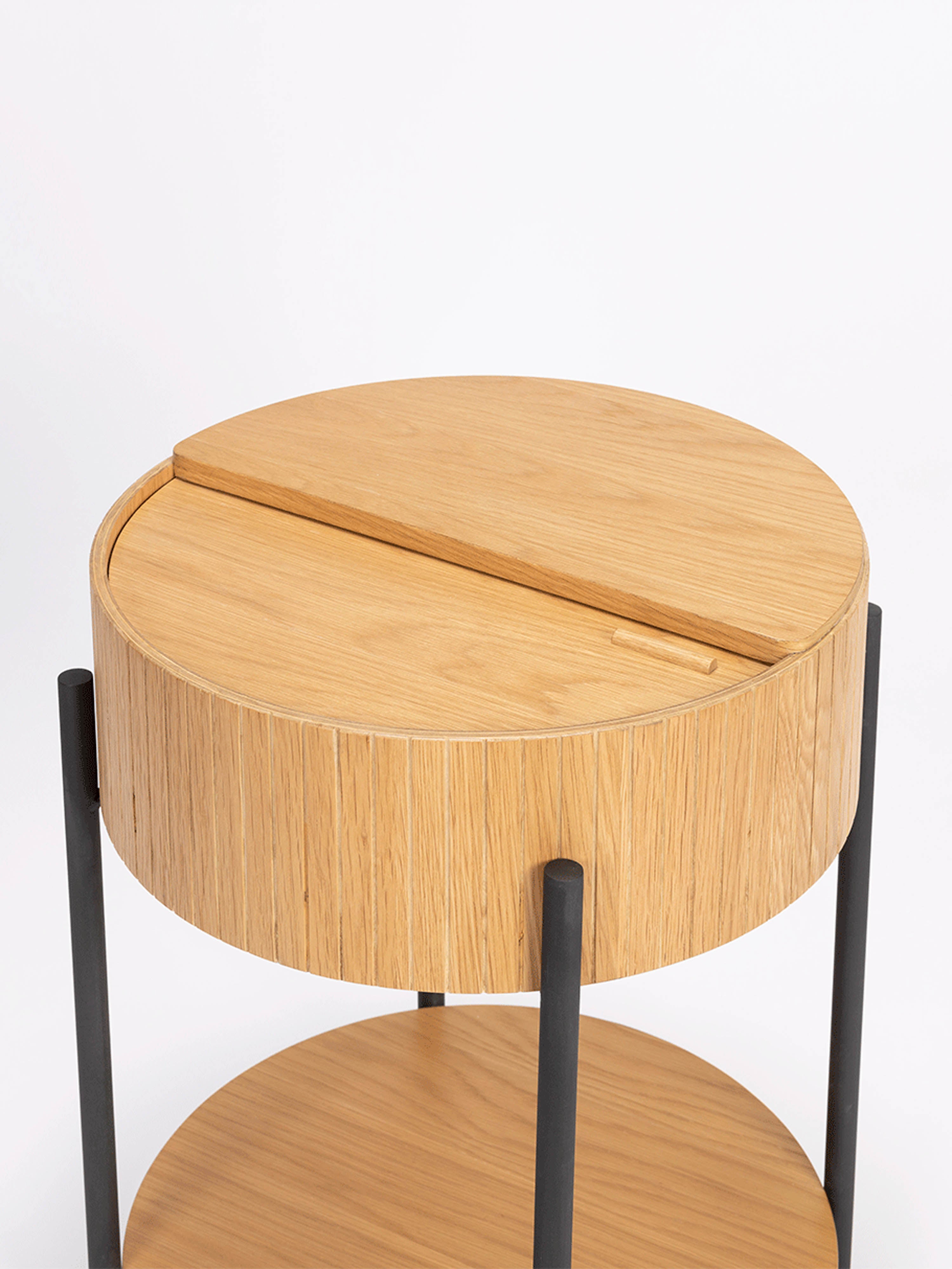 Slides Oak & Metal Round Side Table