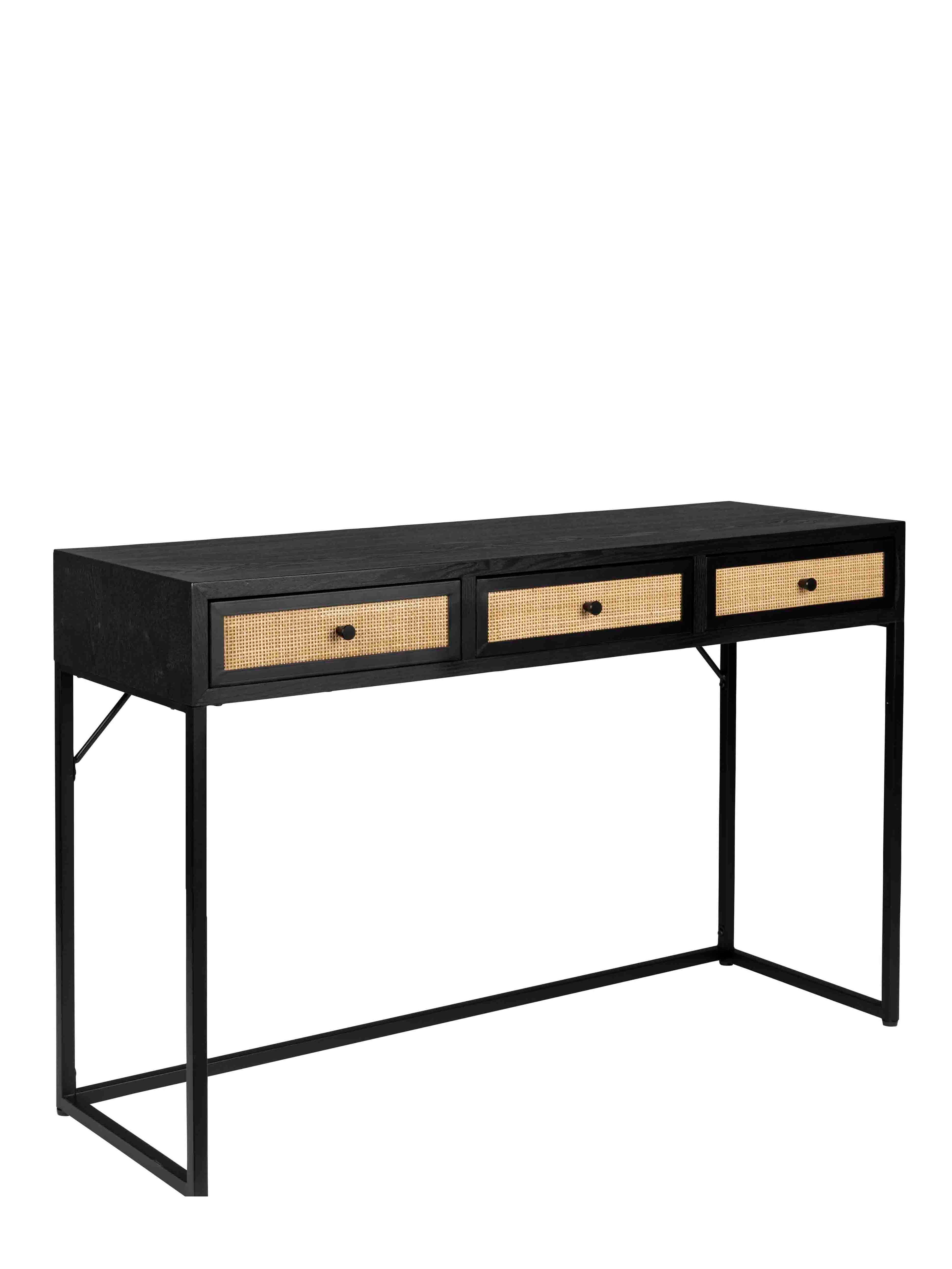 Armie Console Table in Black And Rattan