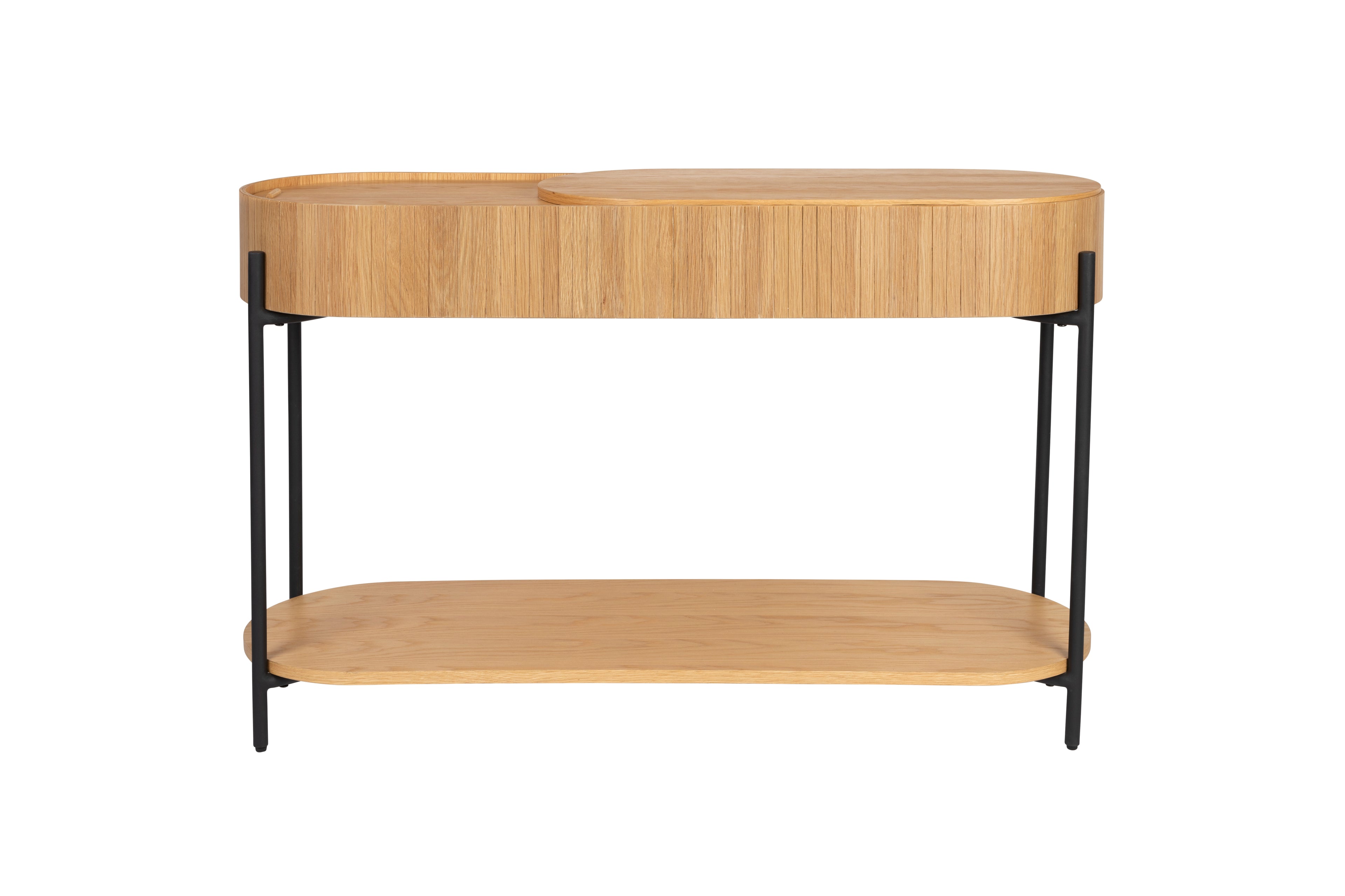Slides Oak & Metal Oval Console Table