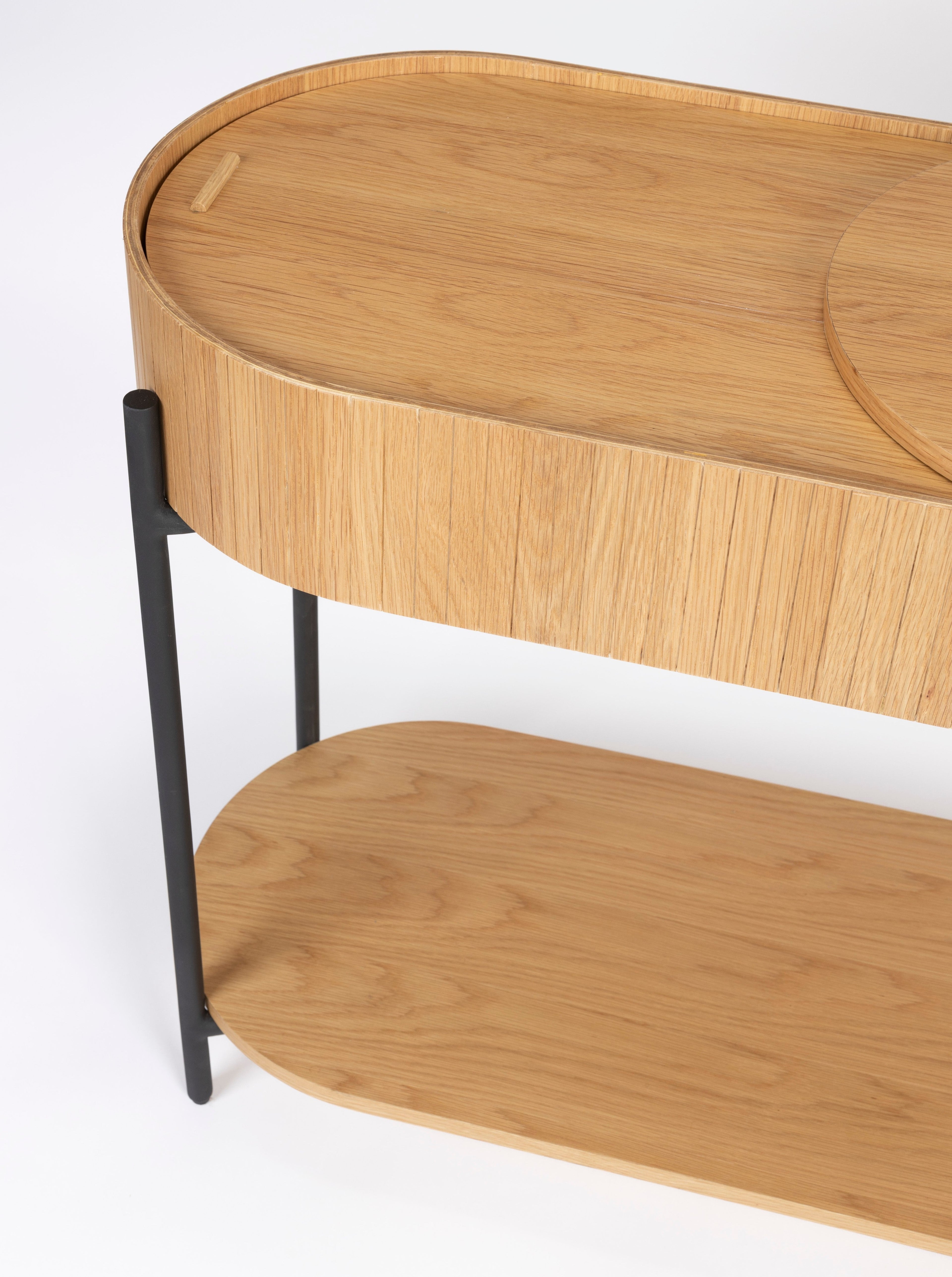 Slides Oak & Metal Oval Console Table