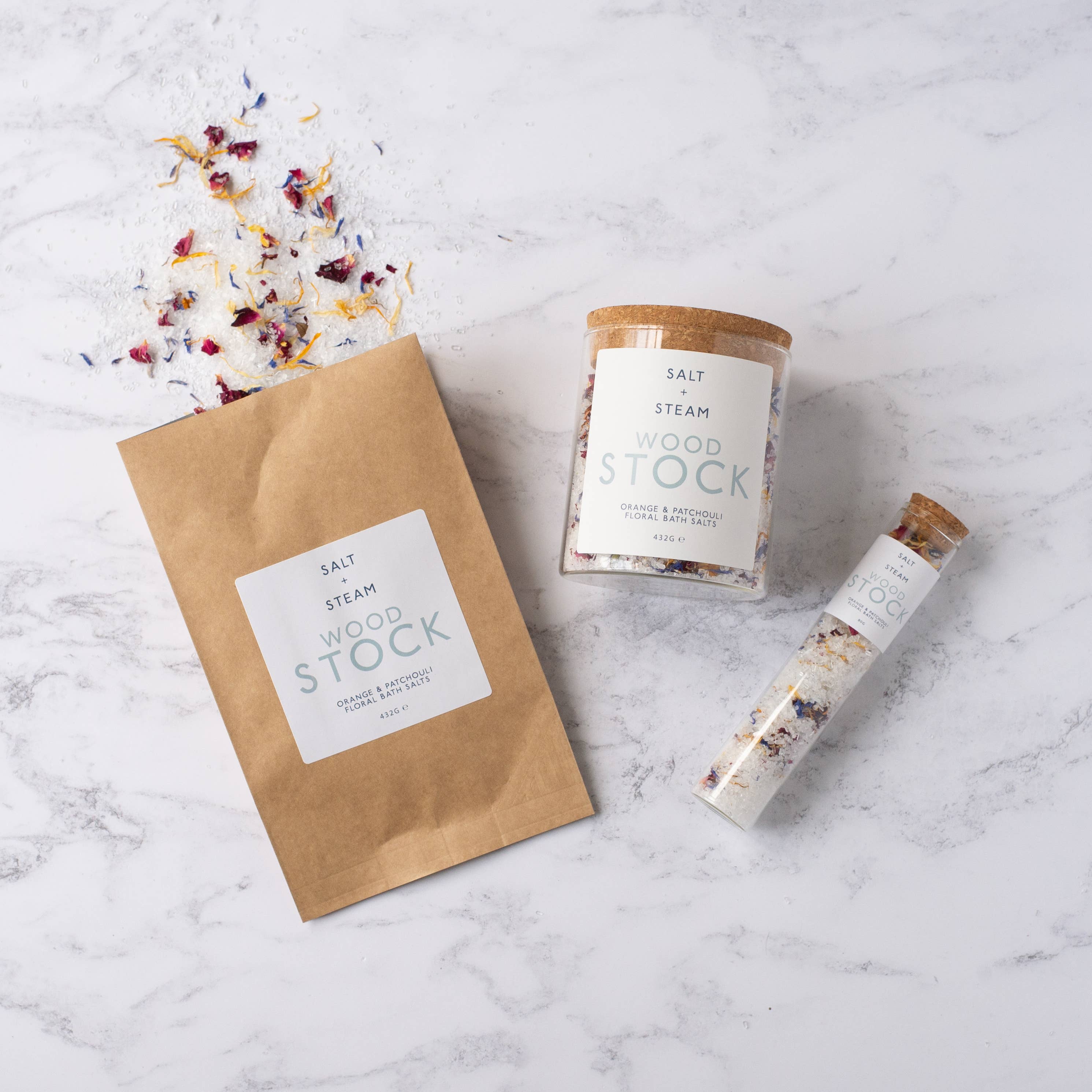 Woodstock - Orange, Patchouli & Petal Bath Salts 80g & 432g