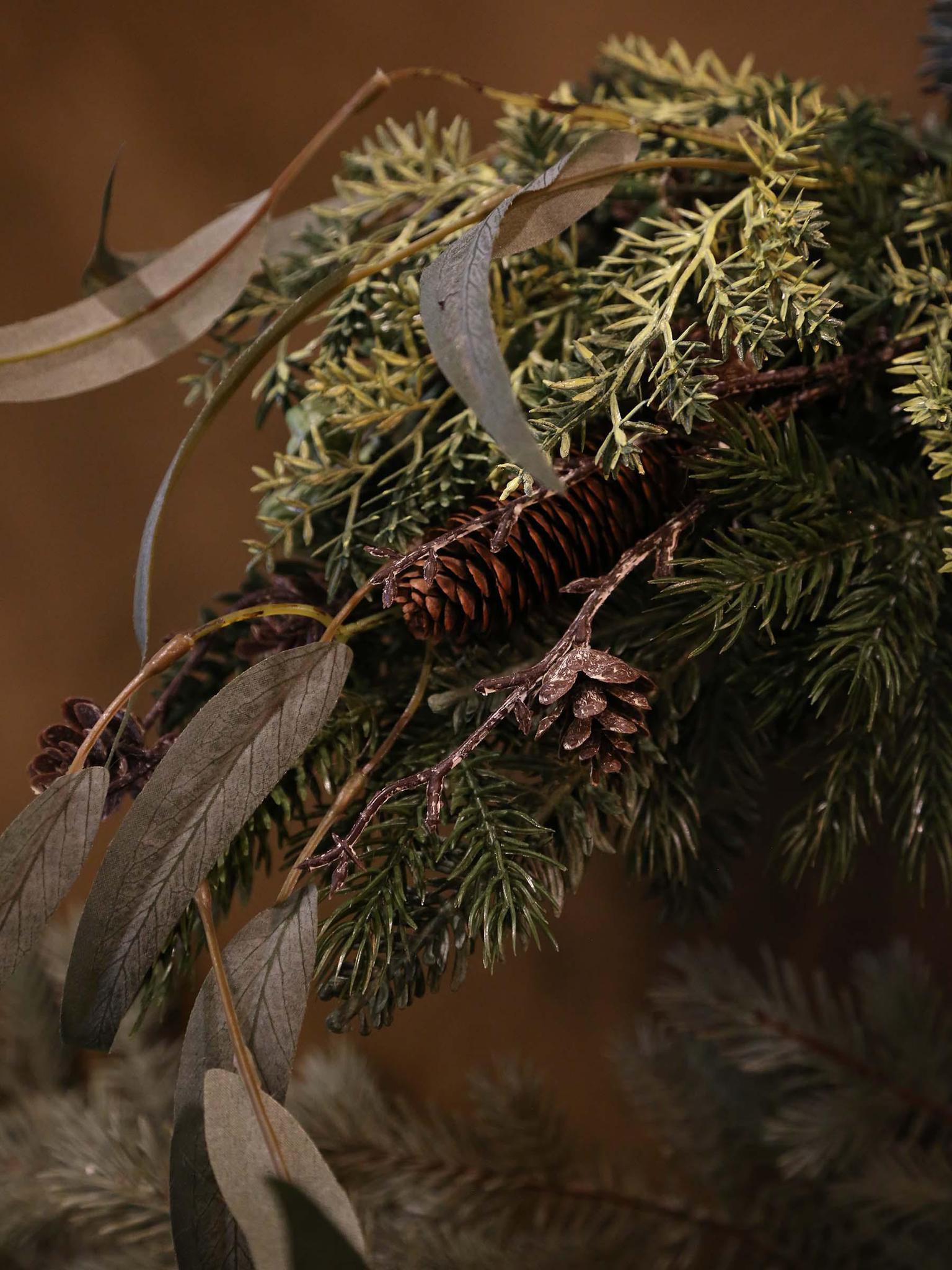 Faux Pine Foliage Bow Wreath