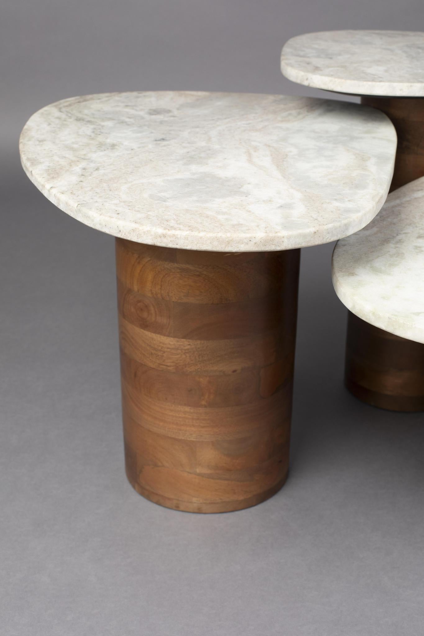 Suki Set of 3 Marble & Mango Wood Side Tables