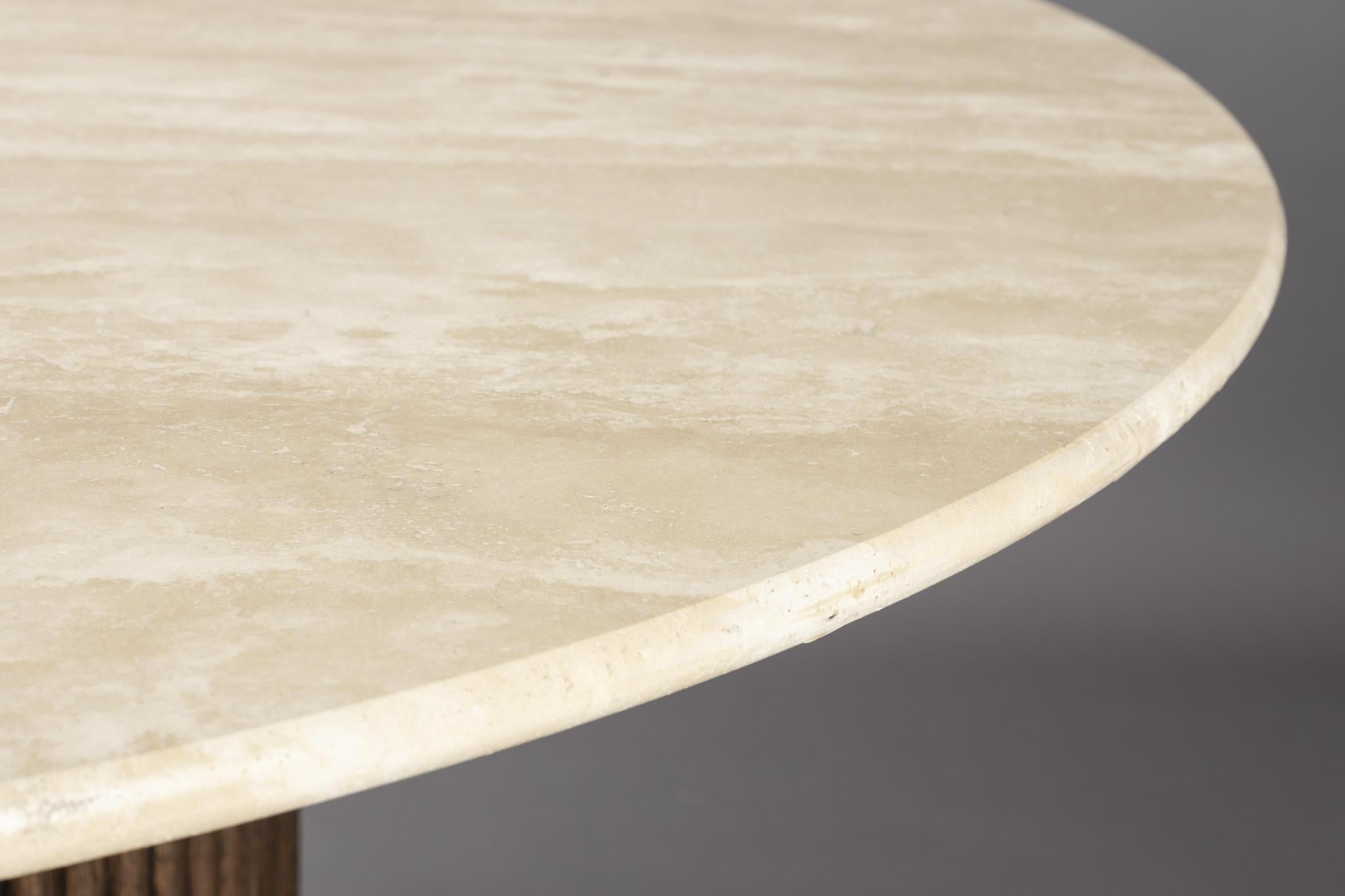 Arda Oak & Travertine Round Dining Table