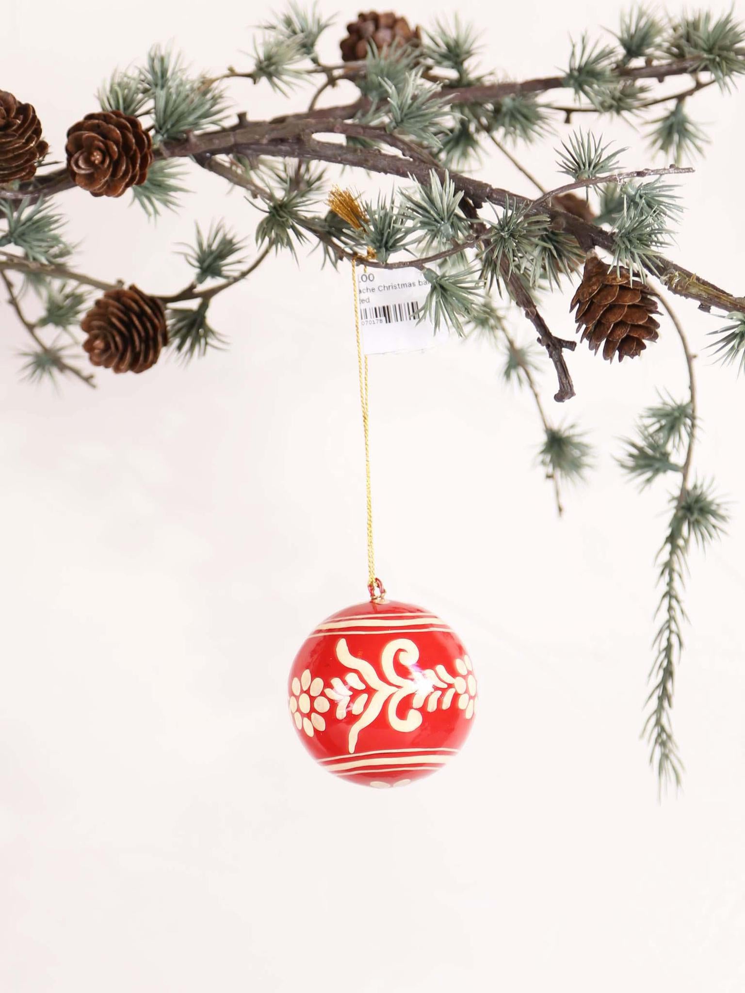 Hand painted paper Mache Christmas bauble - Red