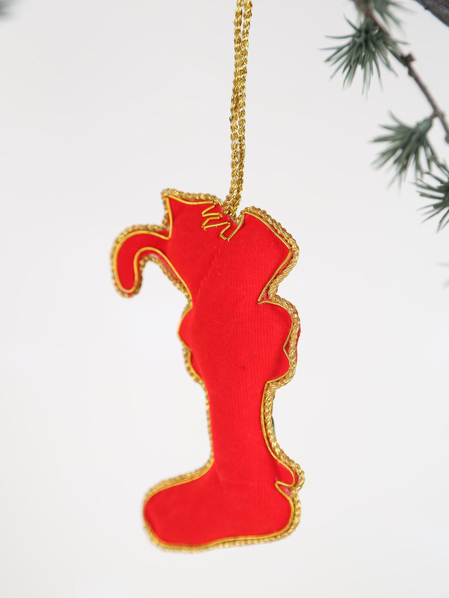 Santian Red fabric Beaded Stocking Ornament
