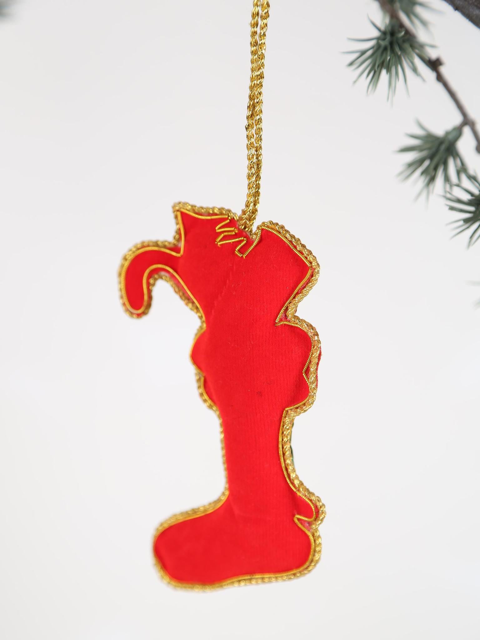 Santian Red fabric Beaded Stocking Ornament