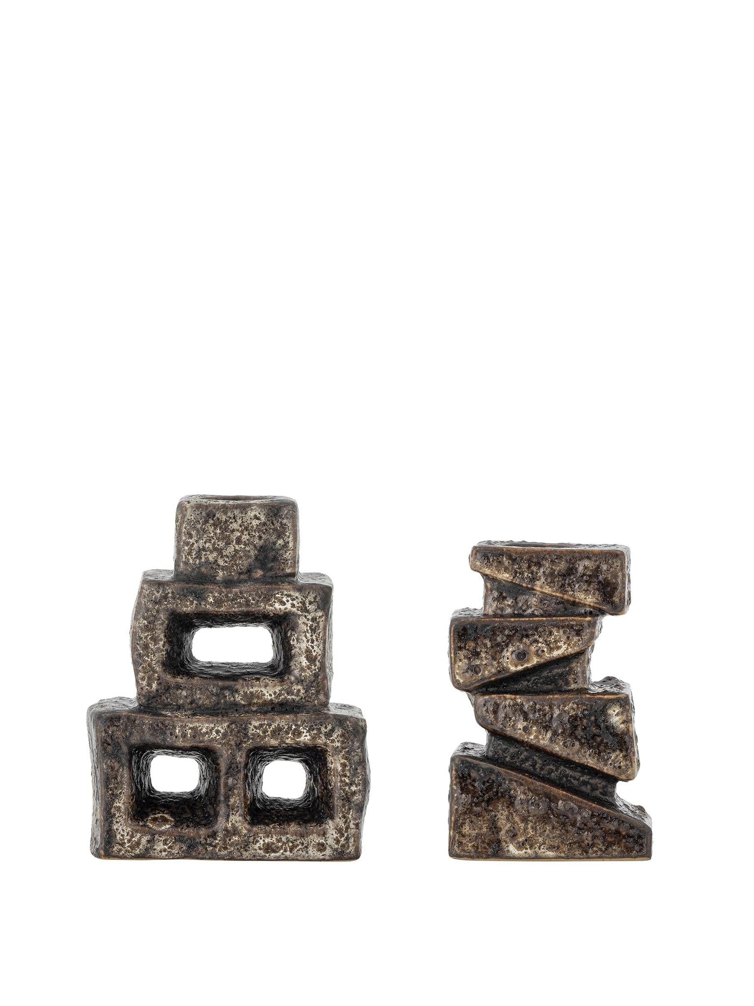 Hale Candle Holder - Brown - Brick work