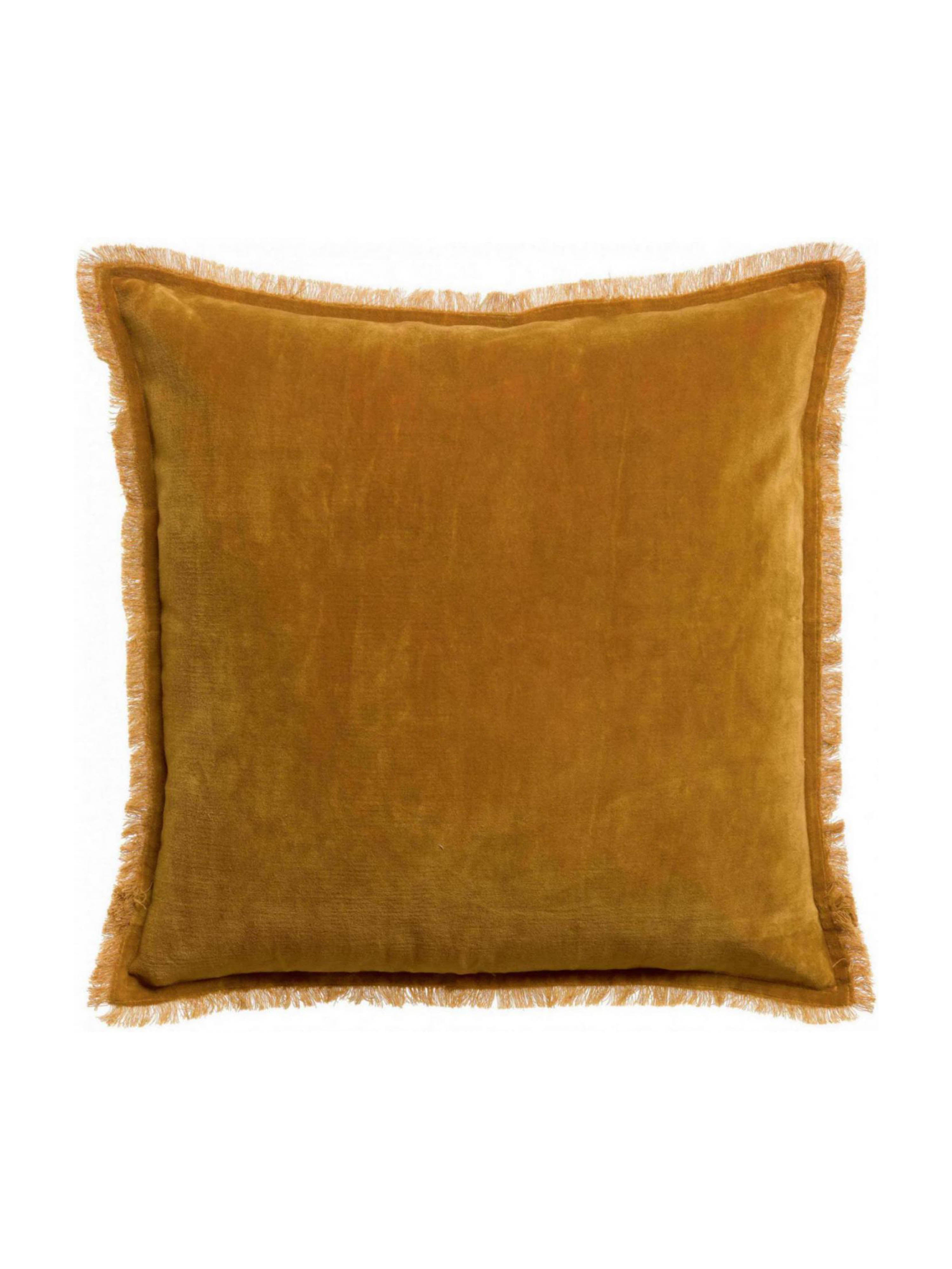 Fara Fringed Velvet Cushion - Saffron - 3 Sizes Available