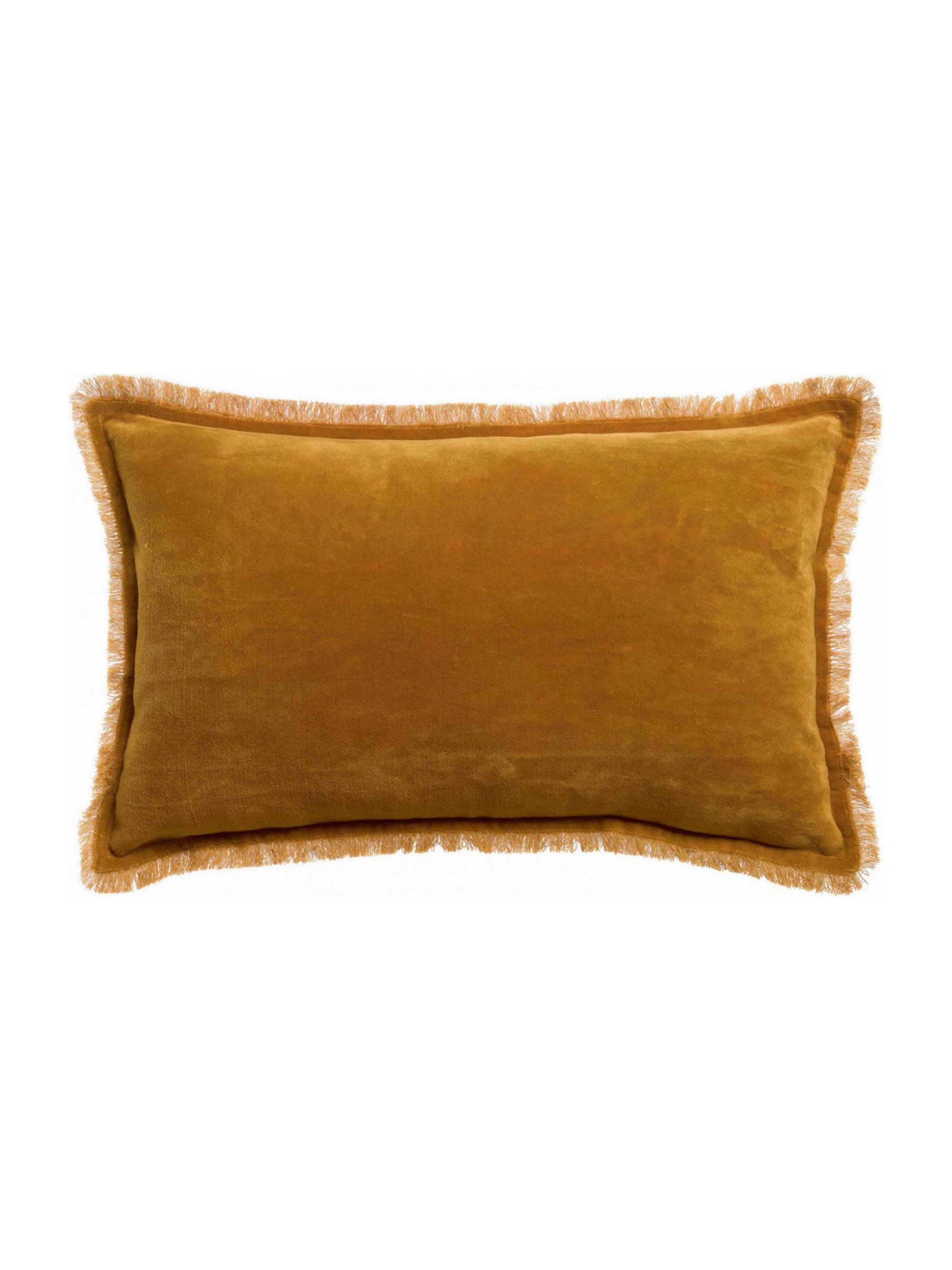 Fara Fringed Velvet Cushion - Saffron - 3 Sizes Available