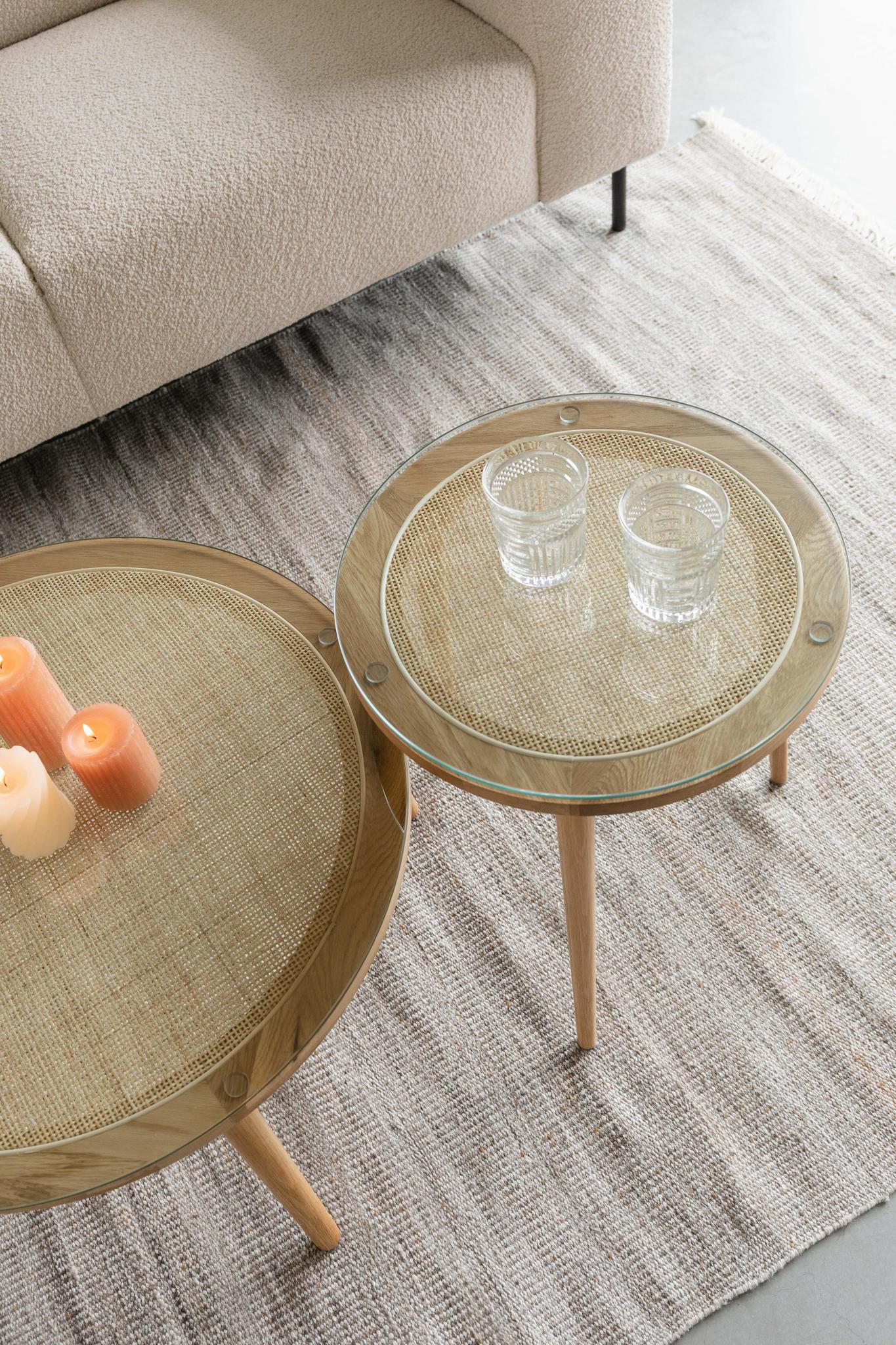 Haru Cane, Oak Wood & Glass Side Table