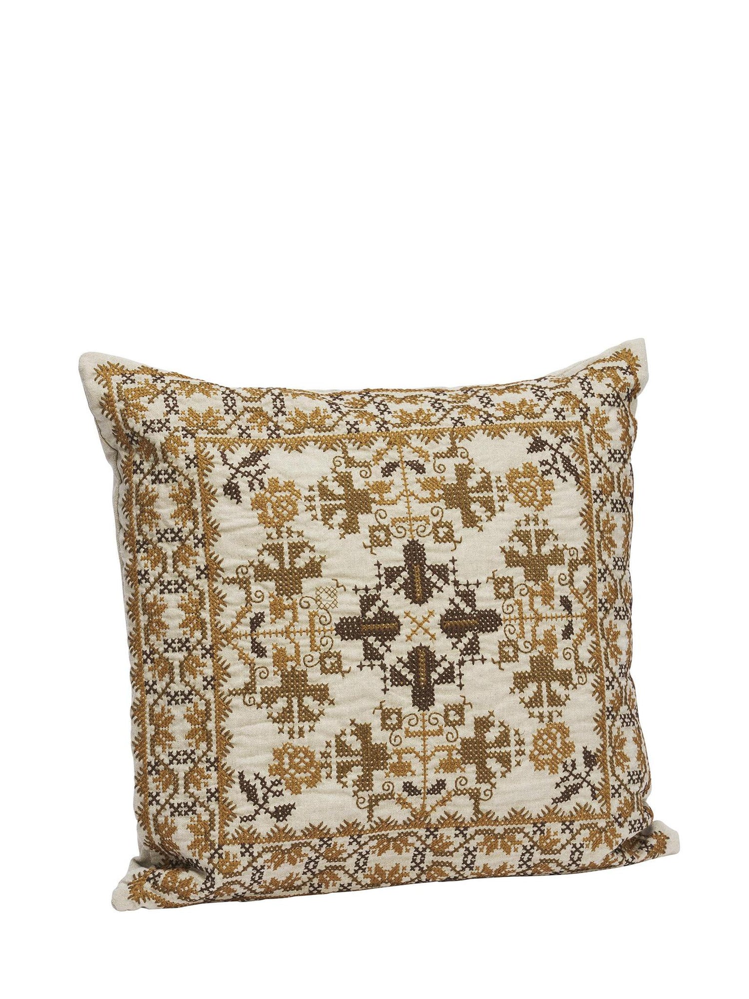 Embroidered cushion cover - Beige, Pumpkin, Tapinade