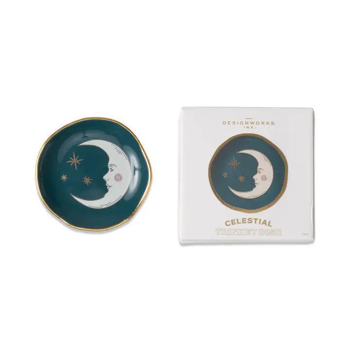 Celestial Ceramic Trinket Dish - Teal Moon