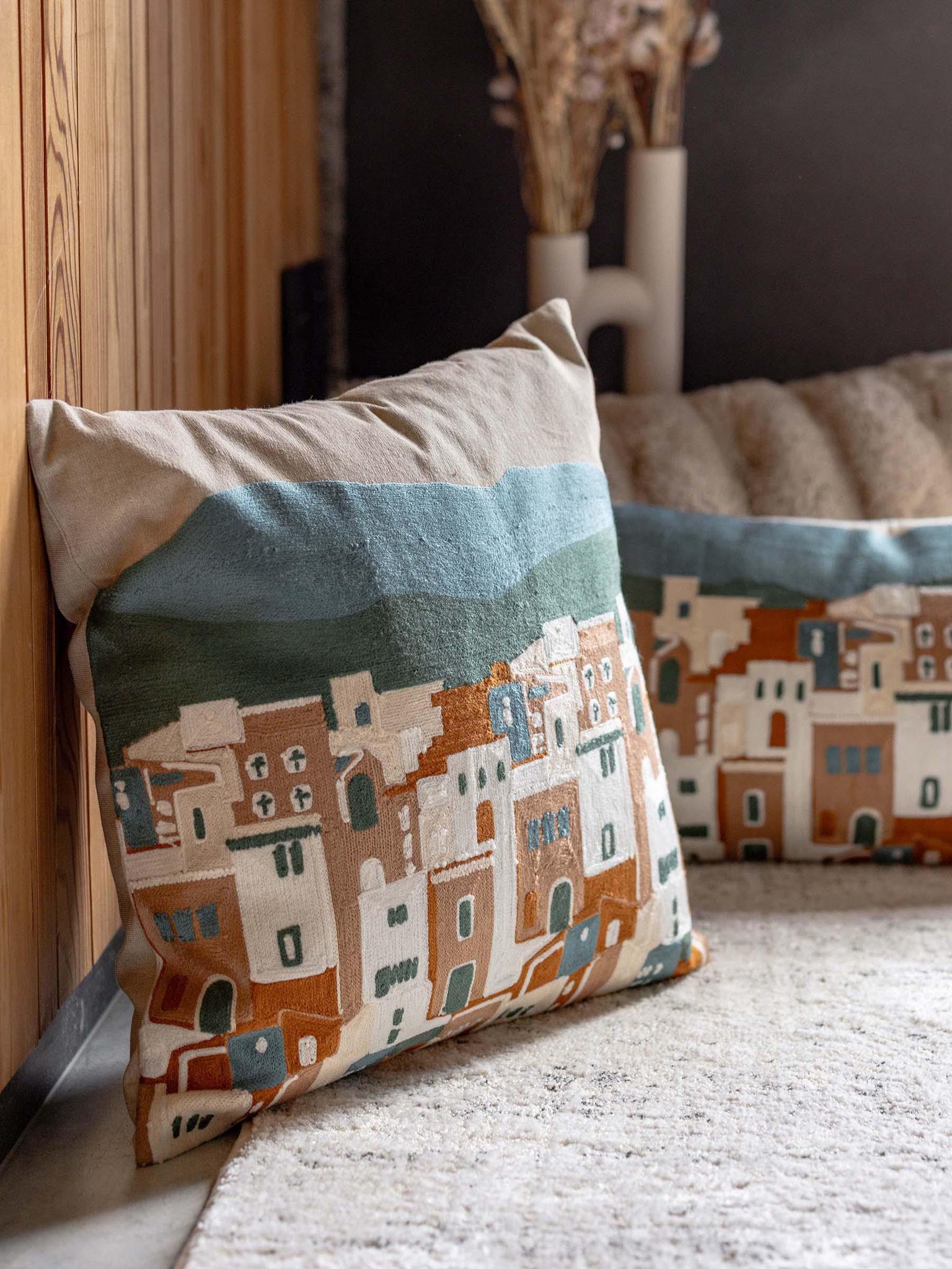 Landscape Embroidered Ellie Cushion - Cuirve - 2 Sizes Available
