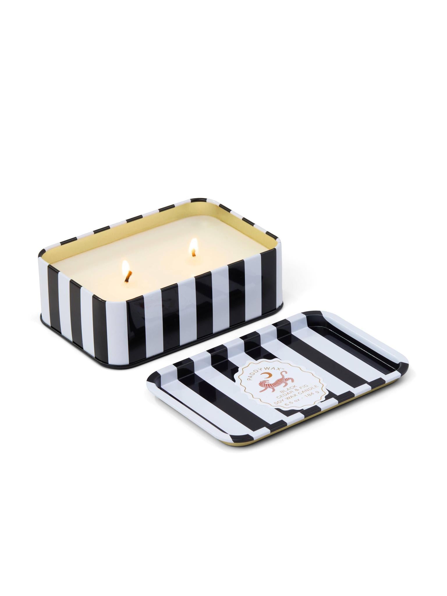 Adopo Tiger Printed Tin Candle - Black Cedar & Fig