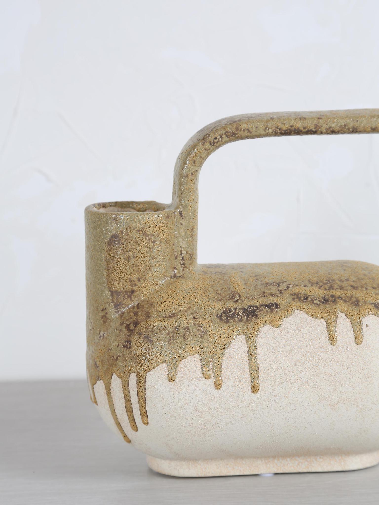 Serras Cream & Green Ceramic Vase With Handle