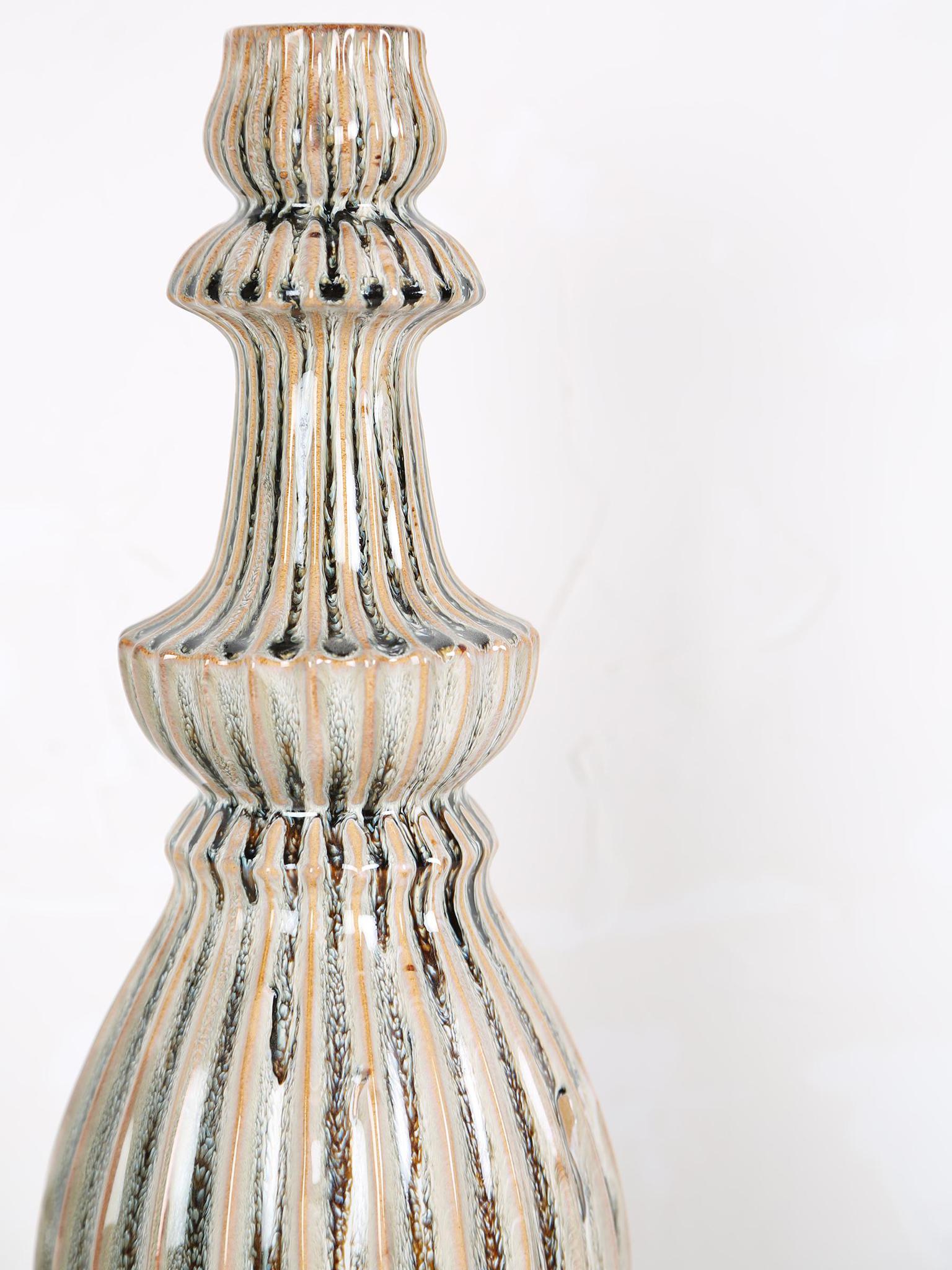 Myrtle Ceramic Round Ribbed Vase - Cream