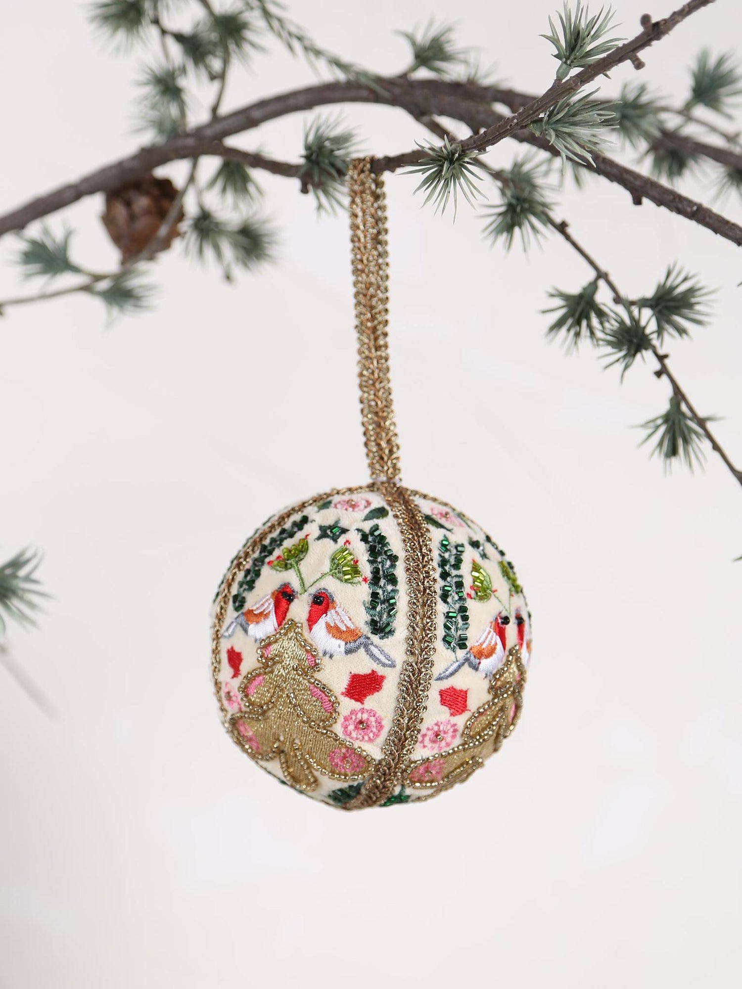 Hand embroidered tree bauble - Gold