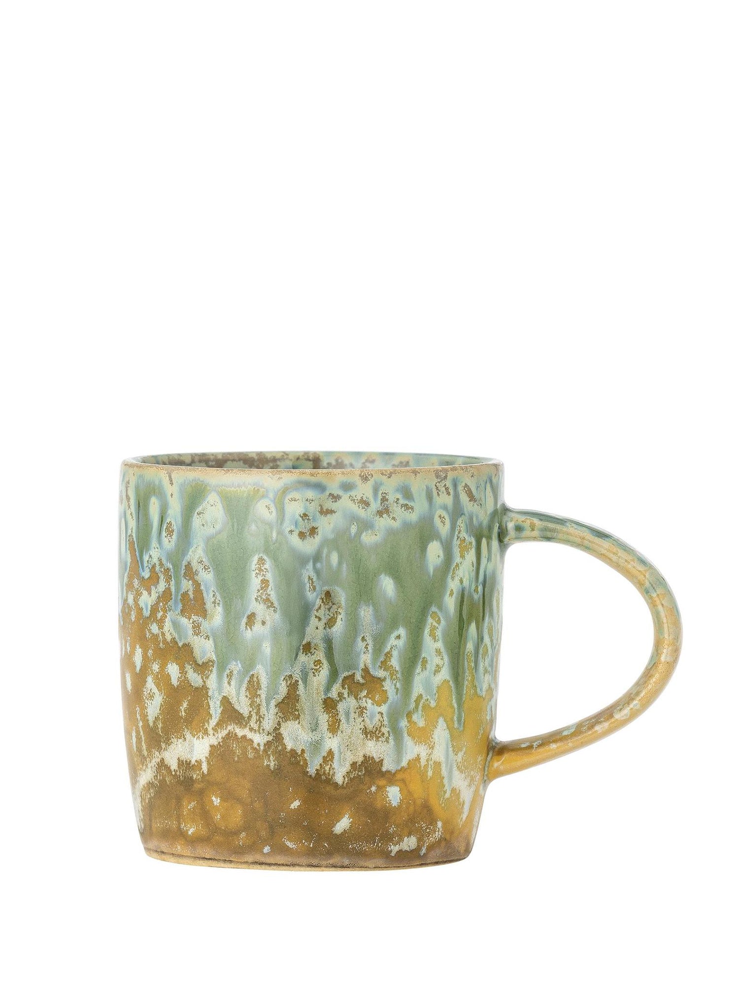 Milani Mug - Green, Ochre Patterned - Stoneware