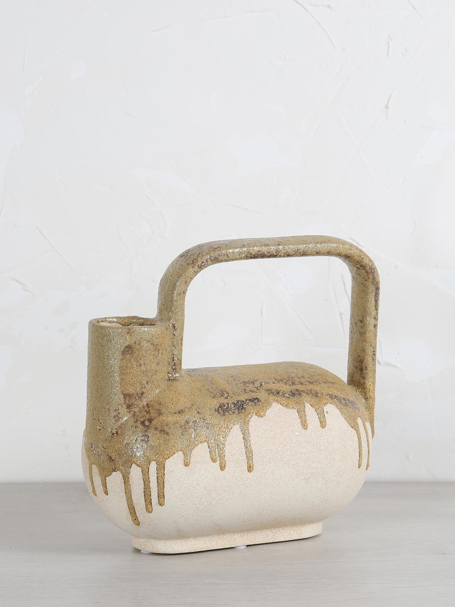 Serras Cream & Green Ceramic Vase With Handle