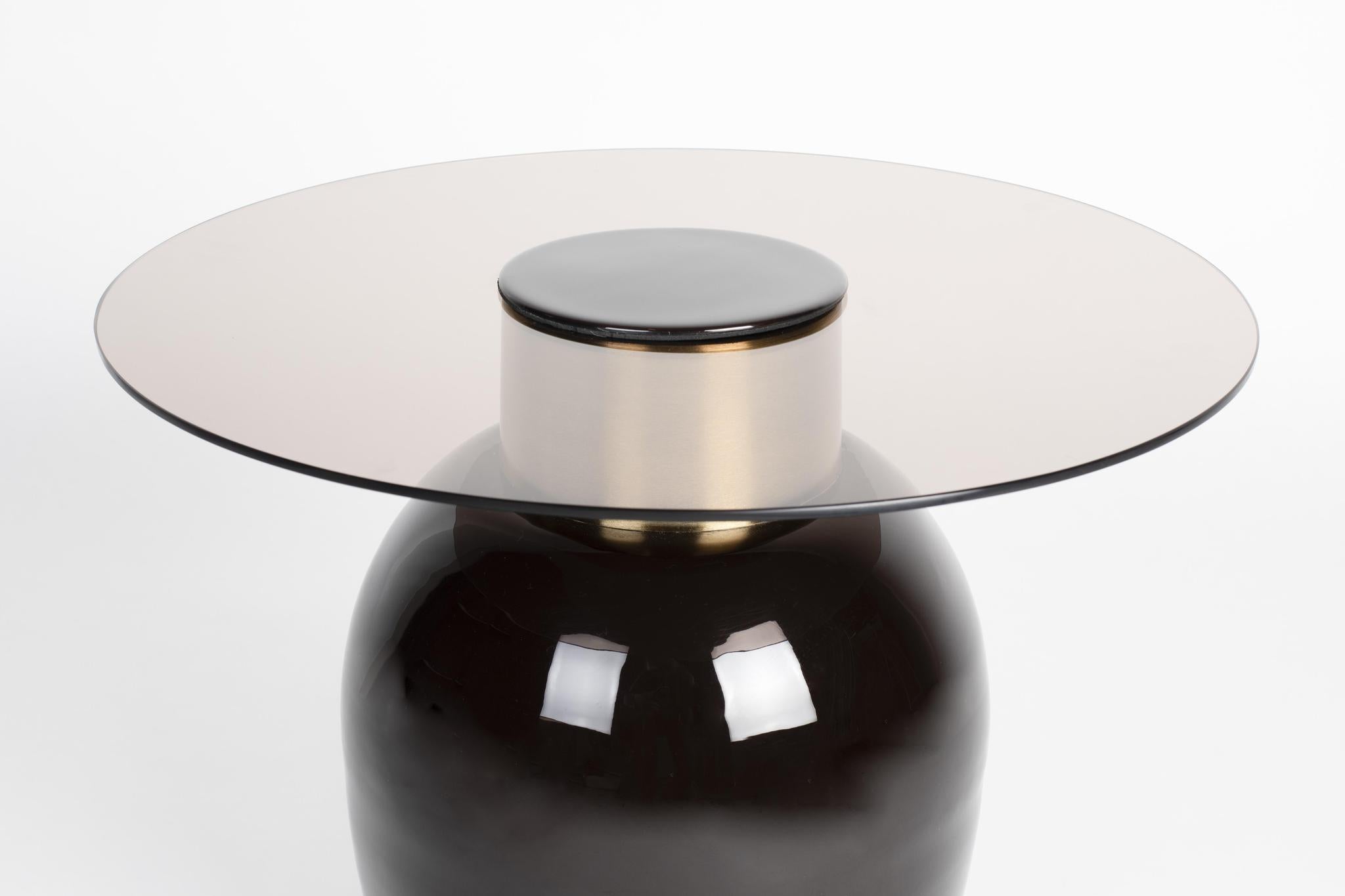 Mohra Enamel & Smoked Glass Side Table - 2 Sizes Available