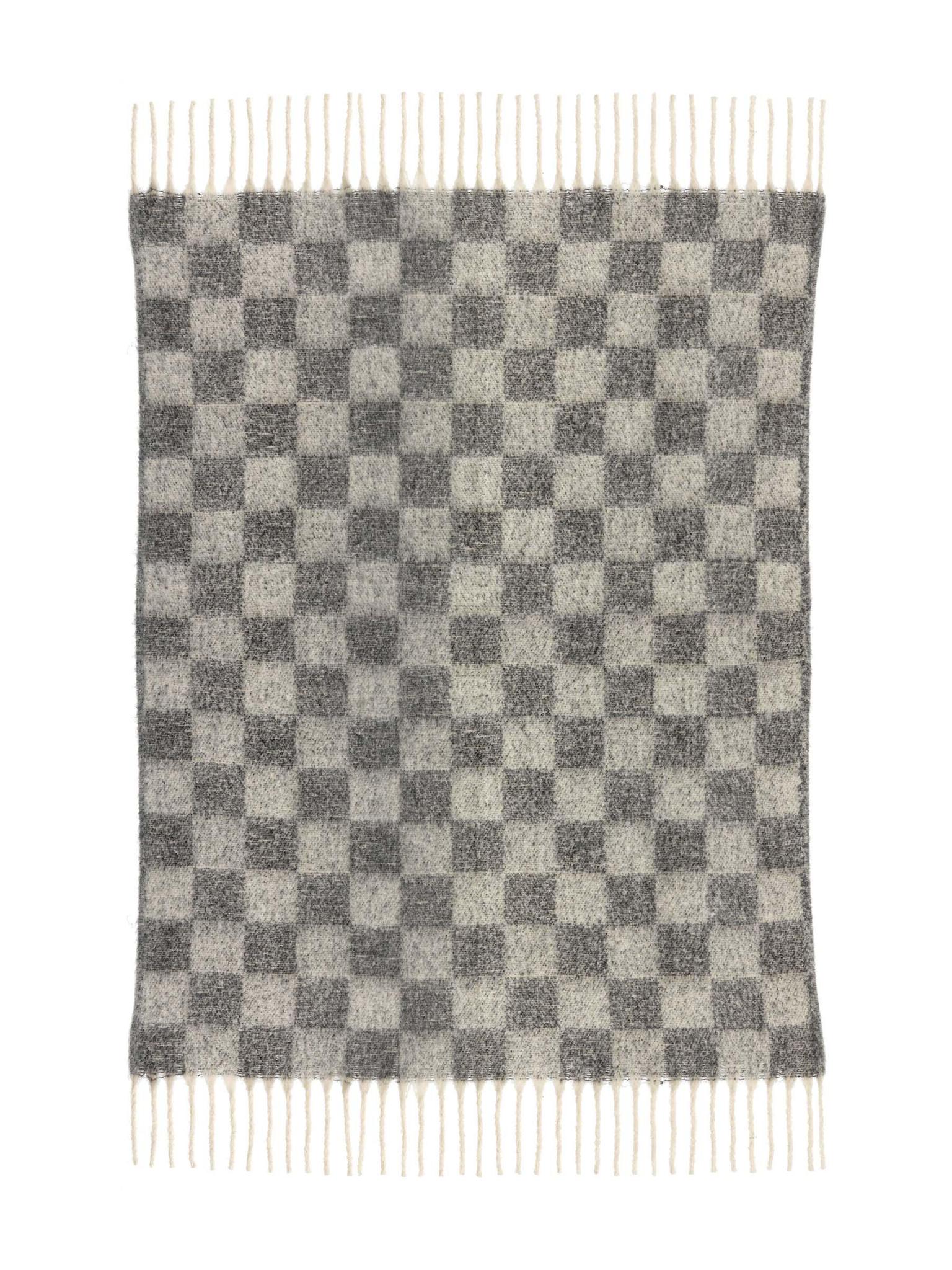 Isabel Recycled Checked Fringed Throw - Ardoise