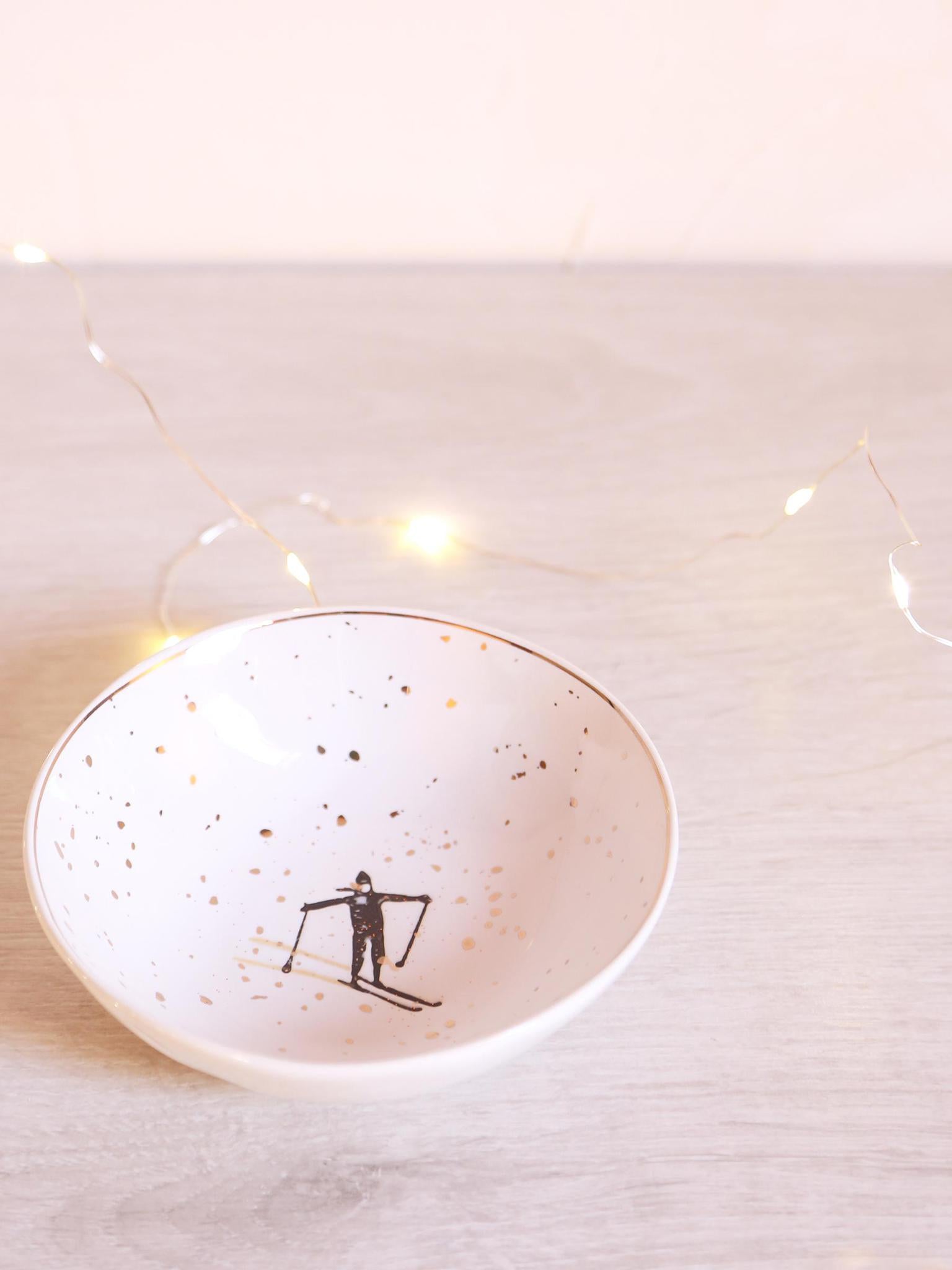 Ceramic Bowl - Skiing Illustration