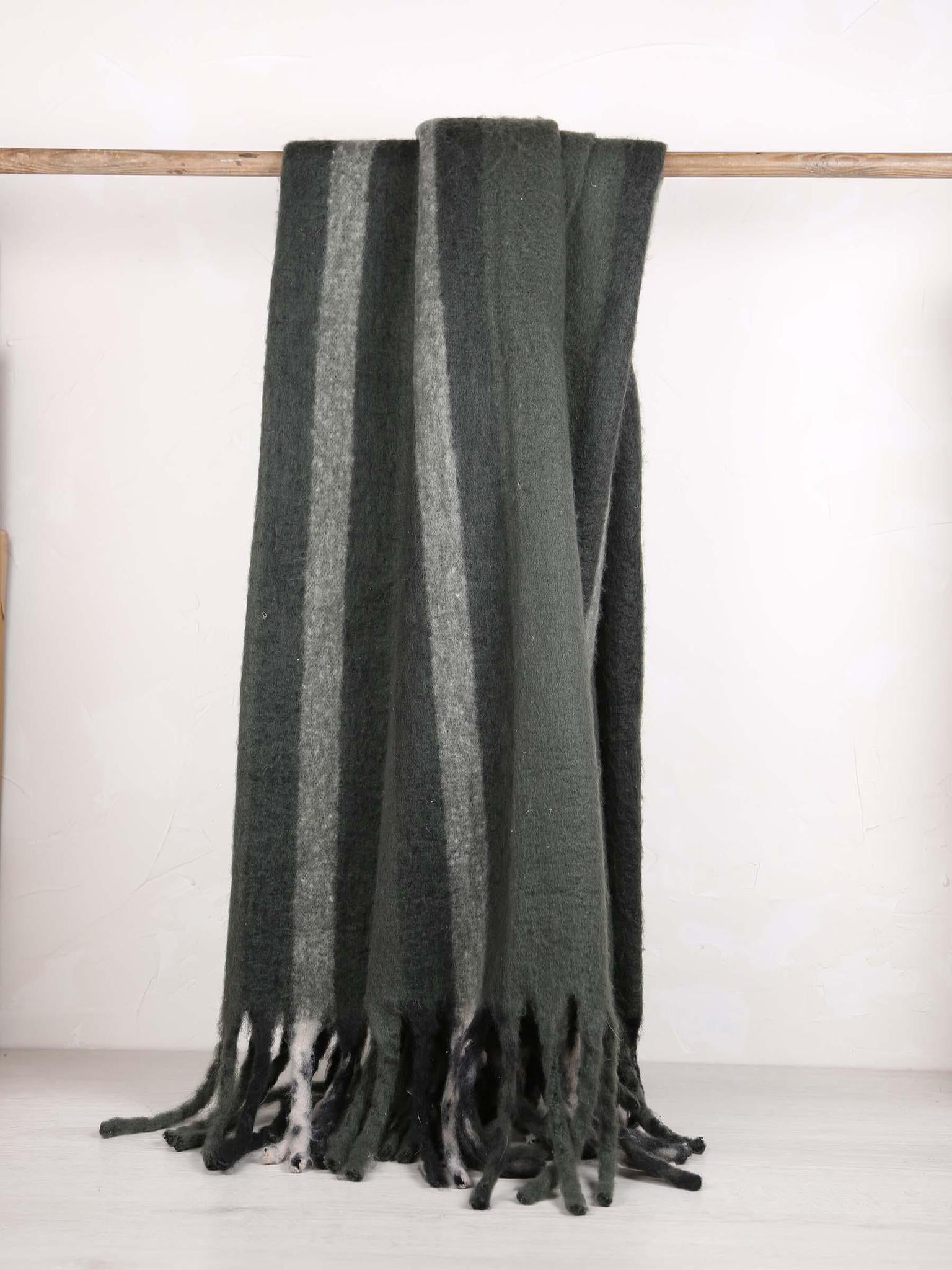 Isabel Recycled Striped Fringed Throw - Olive, Sage