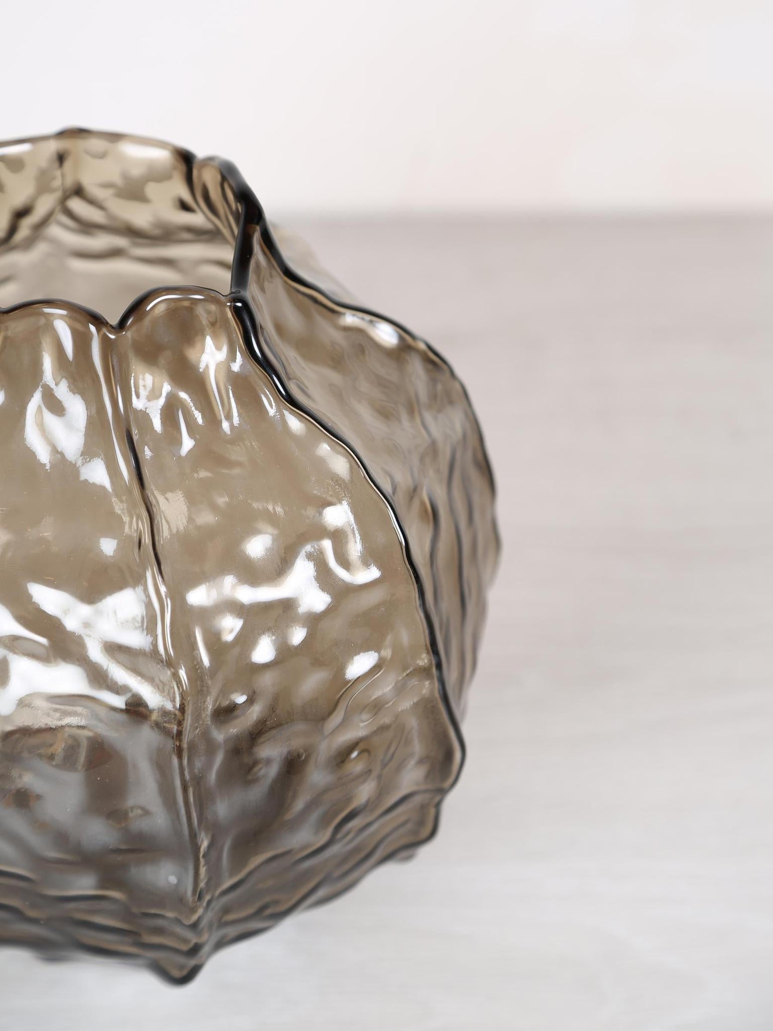 Narin Round Shaped Glass Vase - Brown