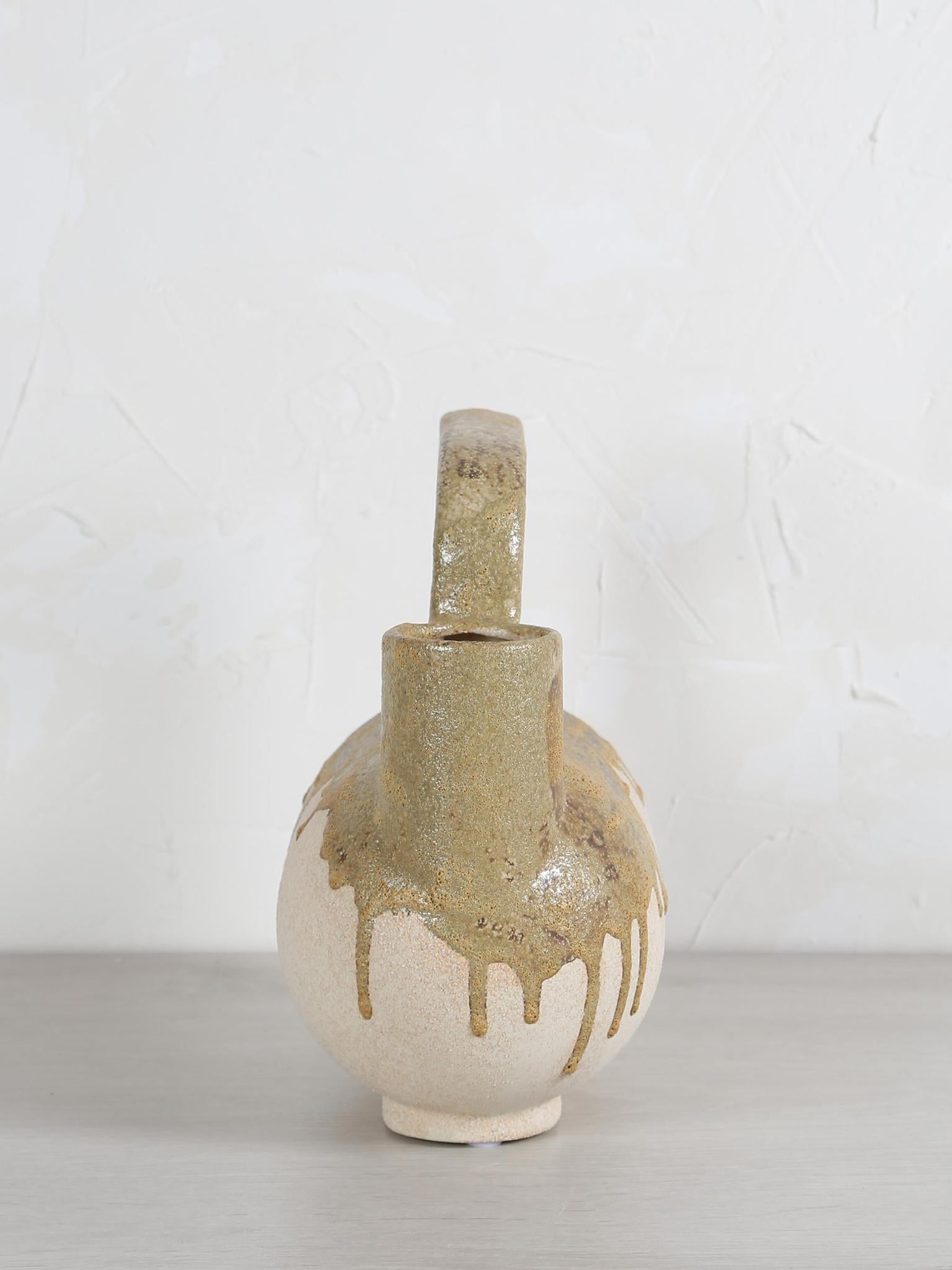 Serras Cream & Green Ceramic Vase With Handle