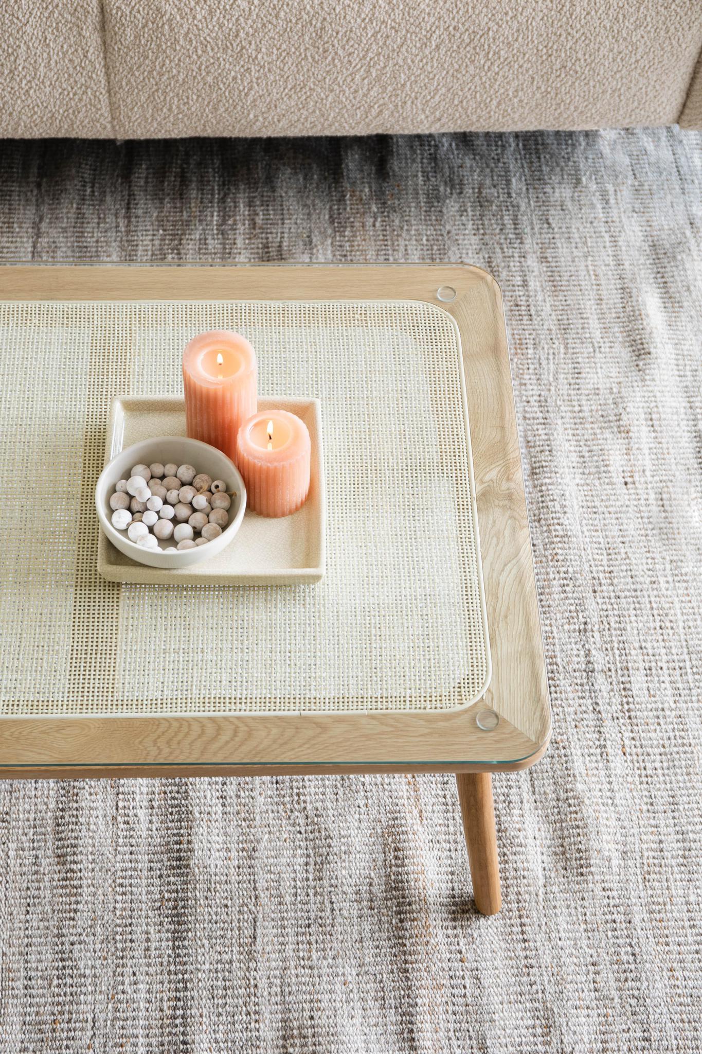 Haru Cane, Oak Wood & Glass Coffee Table - 2 Sizes Available