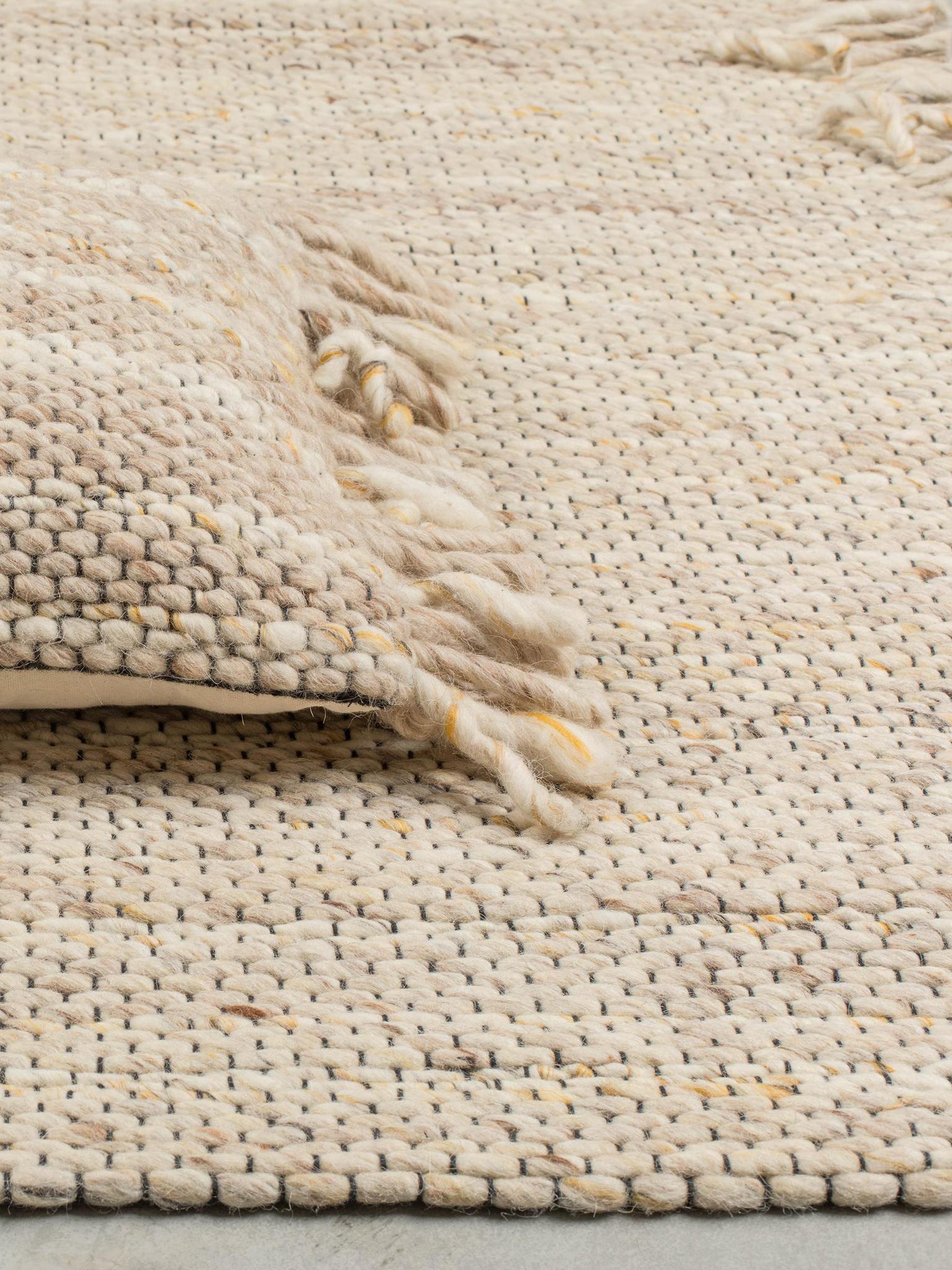 Frills Woven Wool Strand Rug - Beige, Warm Light
