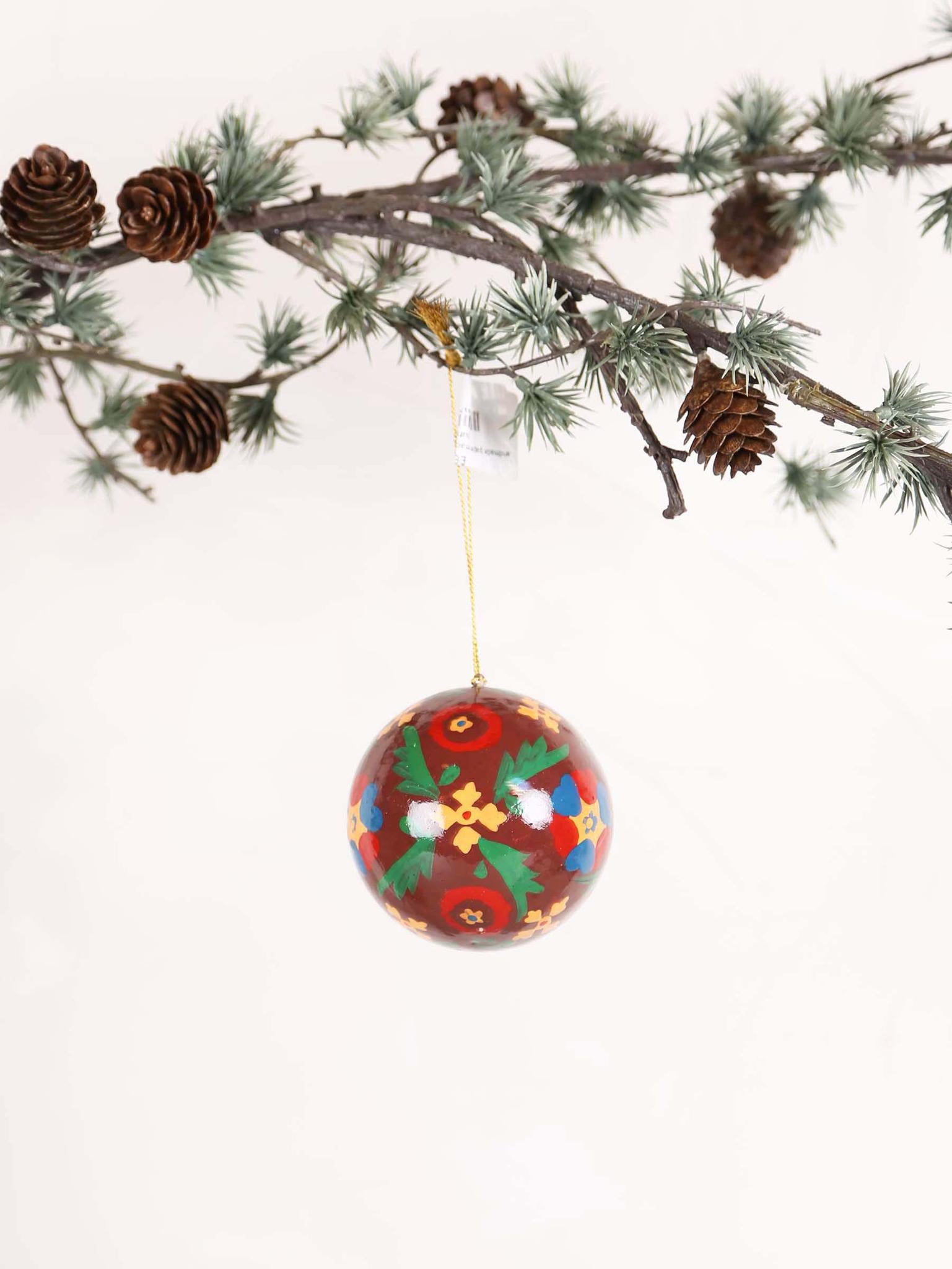 Handmade paper mache christmas Ornament - Burgundy